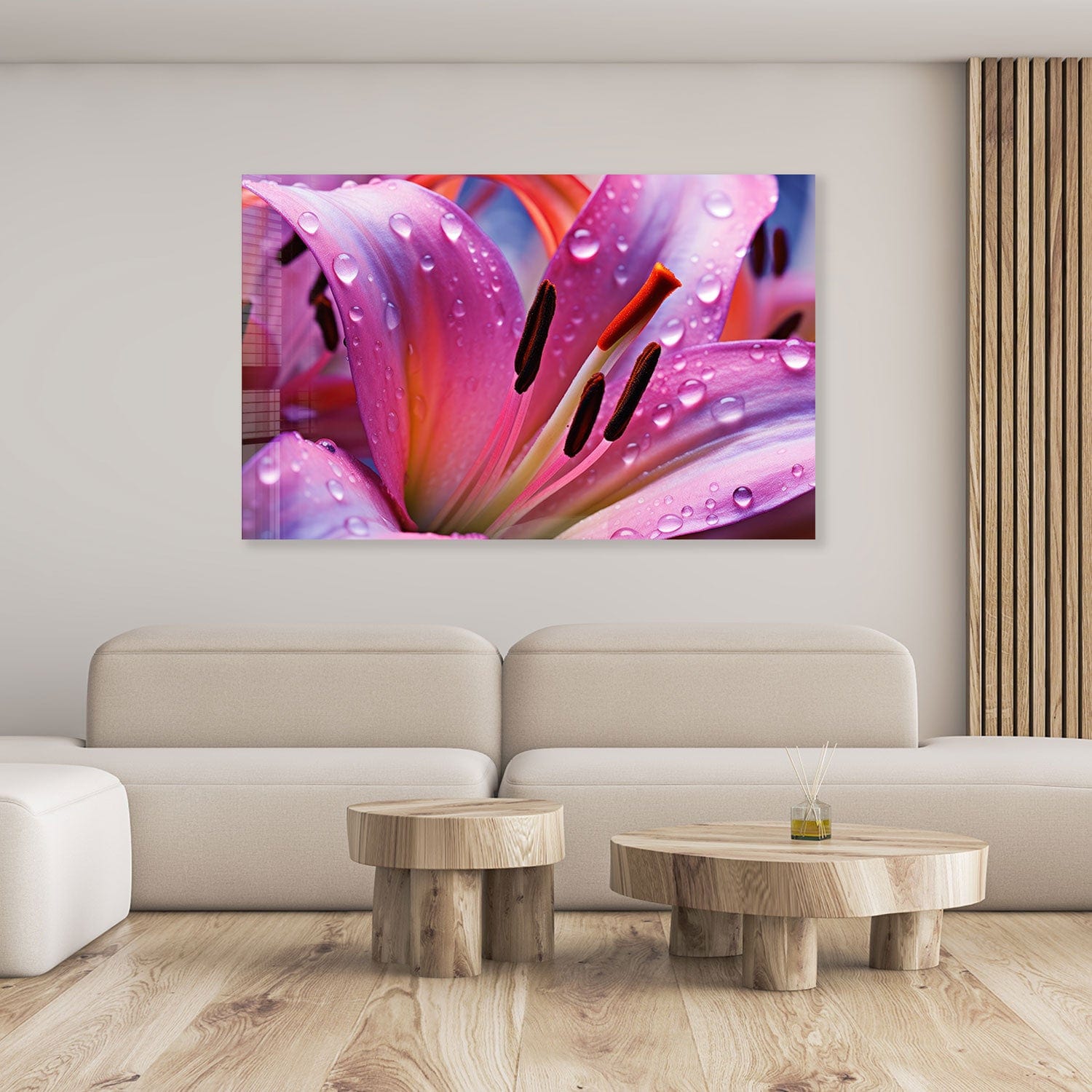 Purple Lily Tempered Glass Wall Art - Elegant Home Decor for Living Room, Bedroom & Office - Shatterproof & Stylish