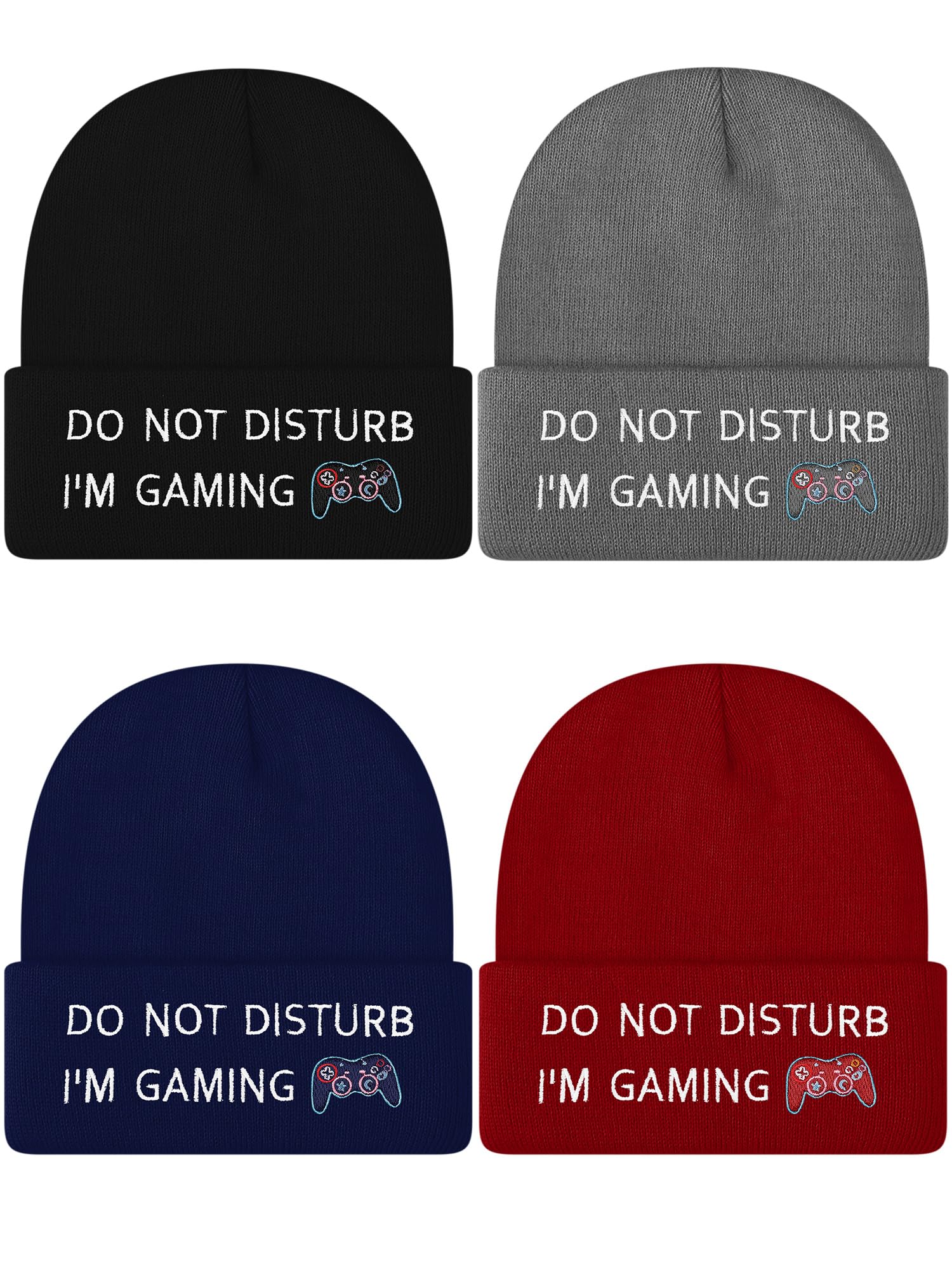 Funny Gamer Beanie Hat - 4 Pack Knitted Gaming Hats for Men & Boys - 