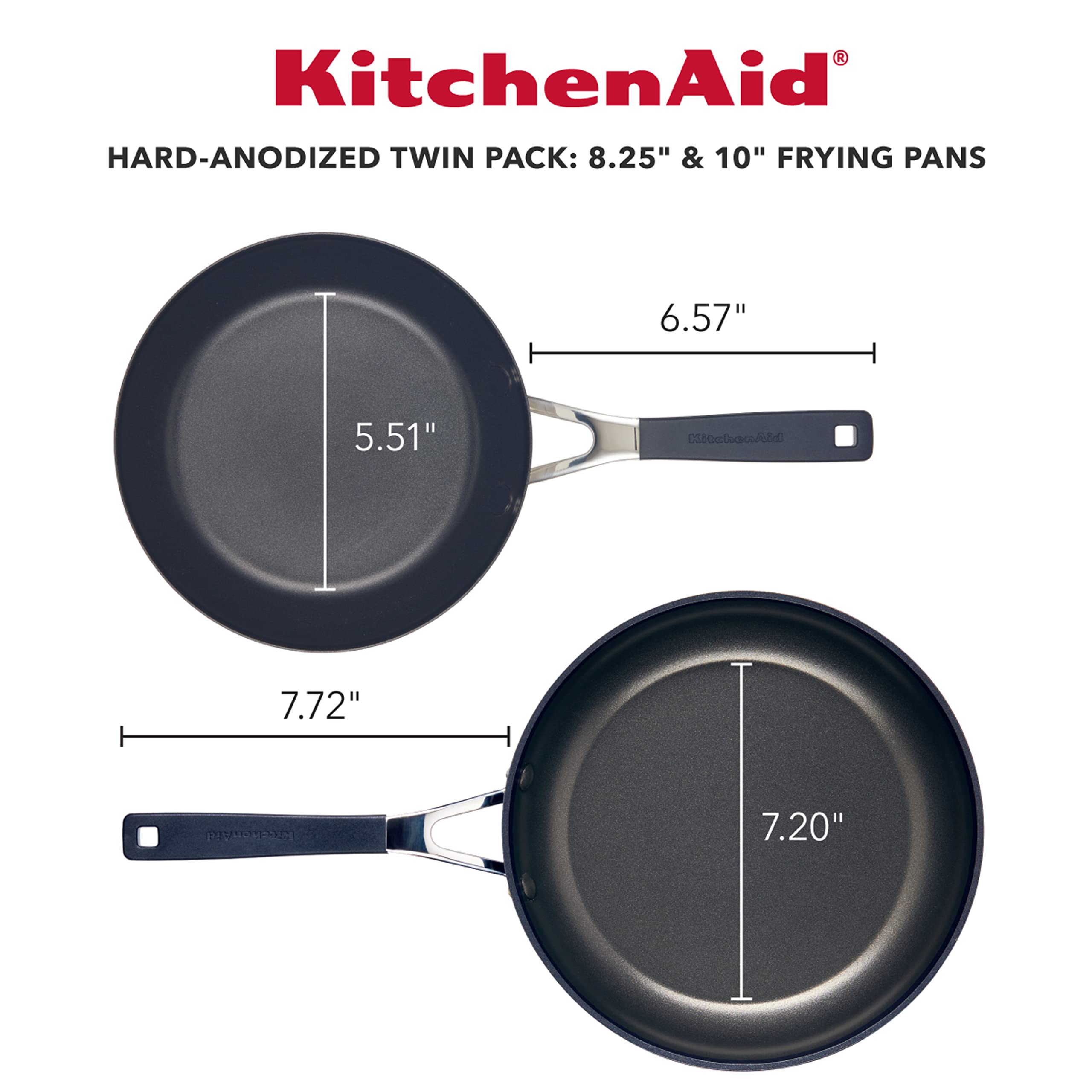 KitchenAid Hard Anodized Nonstick Frying Pan Set - 8.25 & 10 Inch Skillets, Onyx Black - Perfect for Sautéing, Frying & Cooking Eggs, Pancakes & More