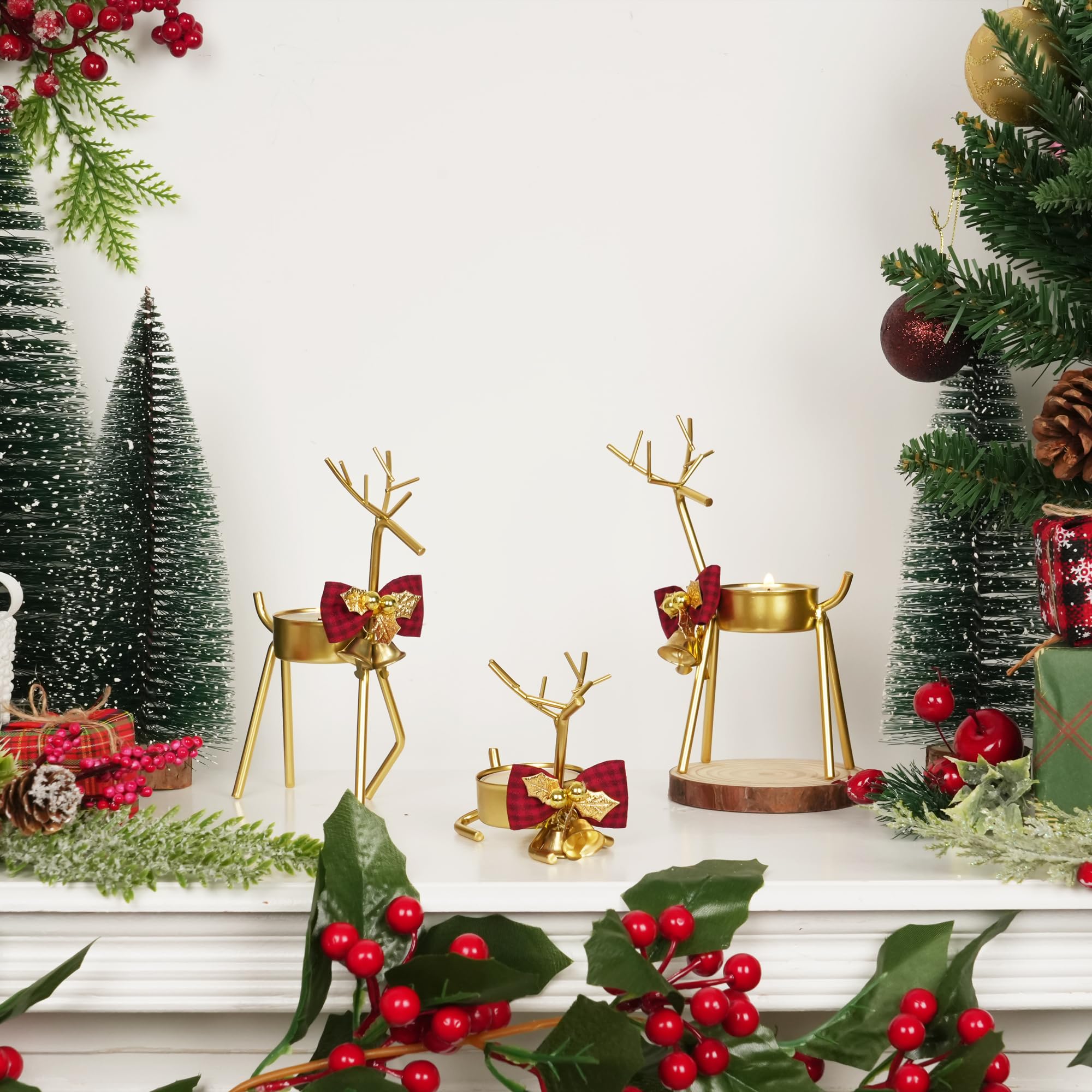 6Pcs Gold Reindeer Christmas Tealight Candle Holders - Elegant Holiday Decor for Windows, Tables & Mantels | Perfect for Christmas Parties, Home Decor & Festive Centerpieces
