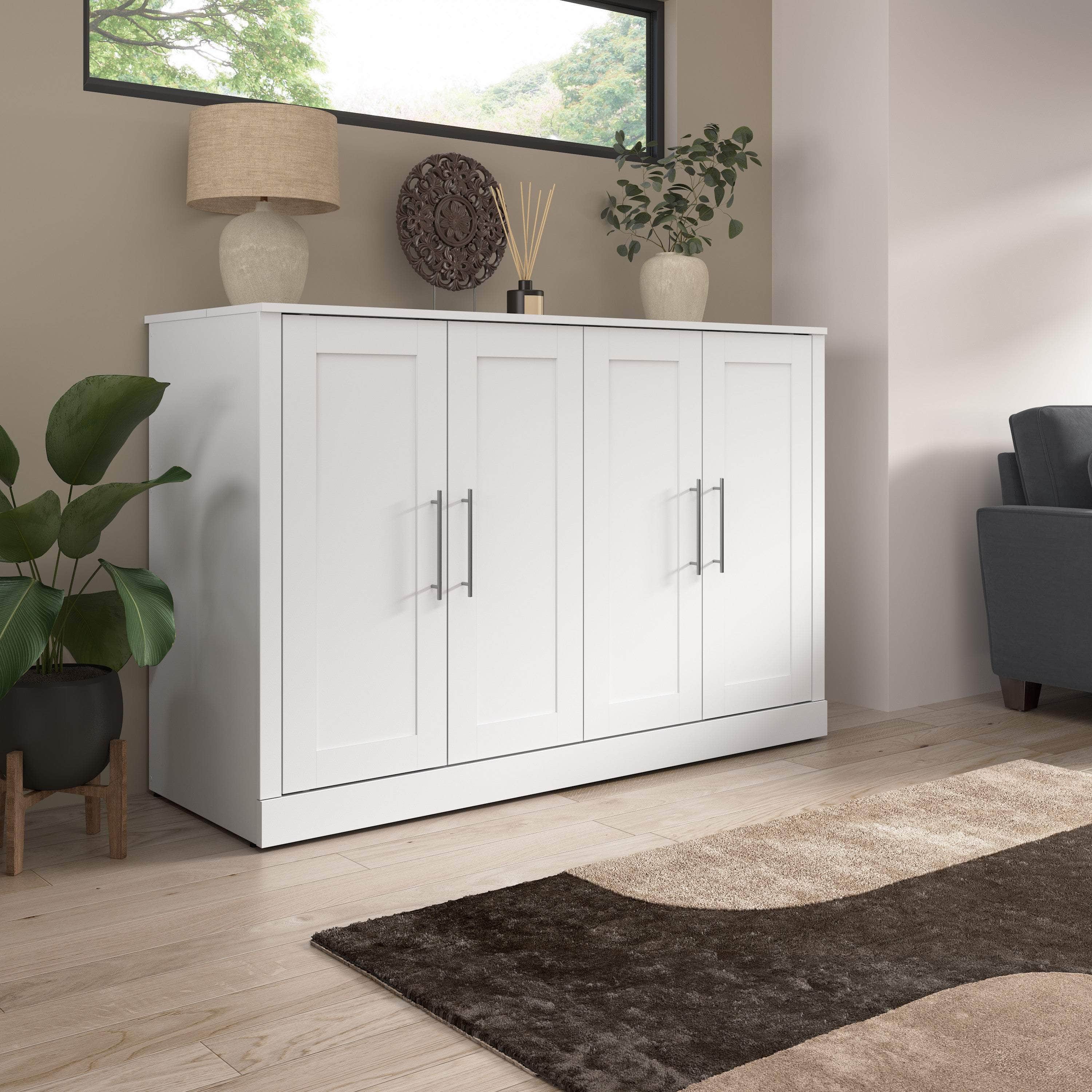 Pur 69W Full Cabinet Bed with Mattress - 3 Color Options | Space-Saving Storage Bed for Small Rooms & Apartments | Modern Platform Bed Frame with Built-in Drawers