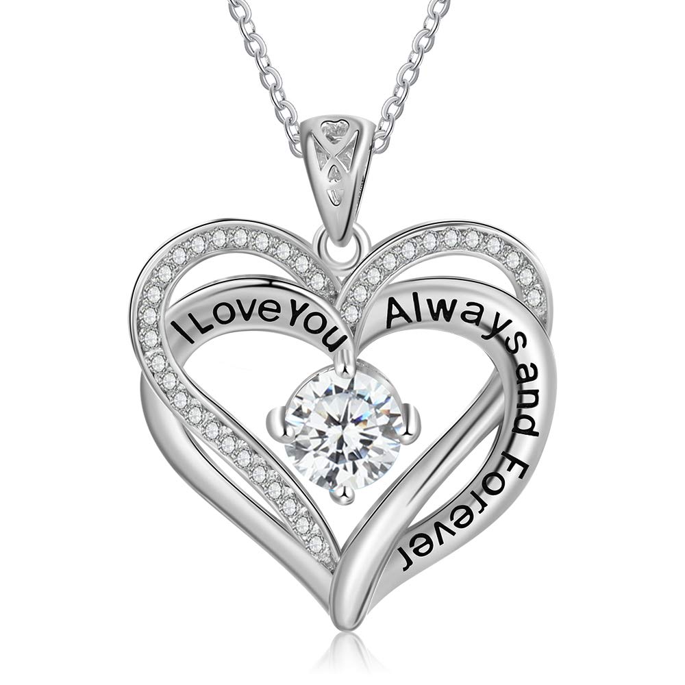 Love You Always and Forever Heart Pendant Necklace with Cubic Zirconia - Elegant Jewelry Gift for Women, Valentine's Day, Birthday, Anniversary - Perfect for Mom, Wife, Girlfriend - Romantic Gift for Her | Ideal for Date Nights, Weddings, Special Occasions