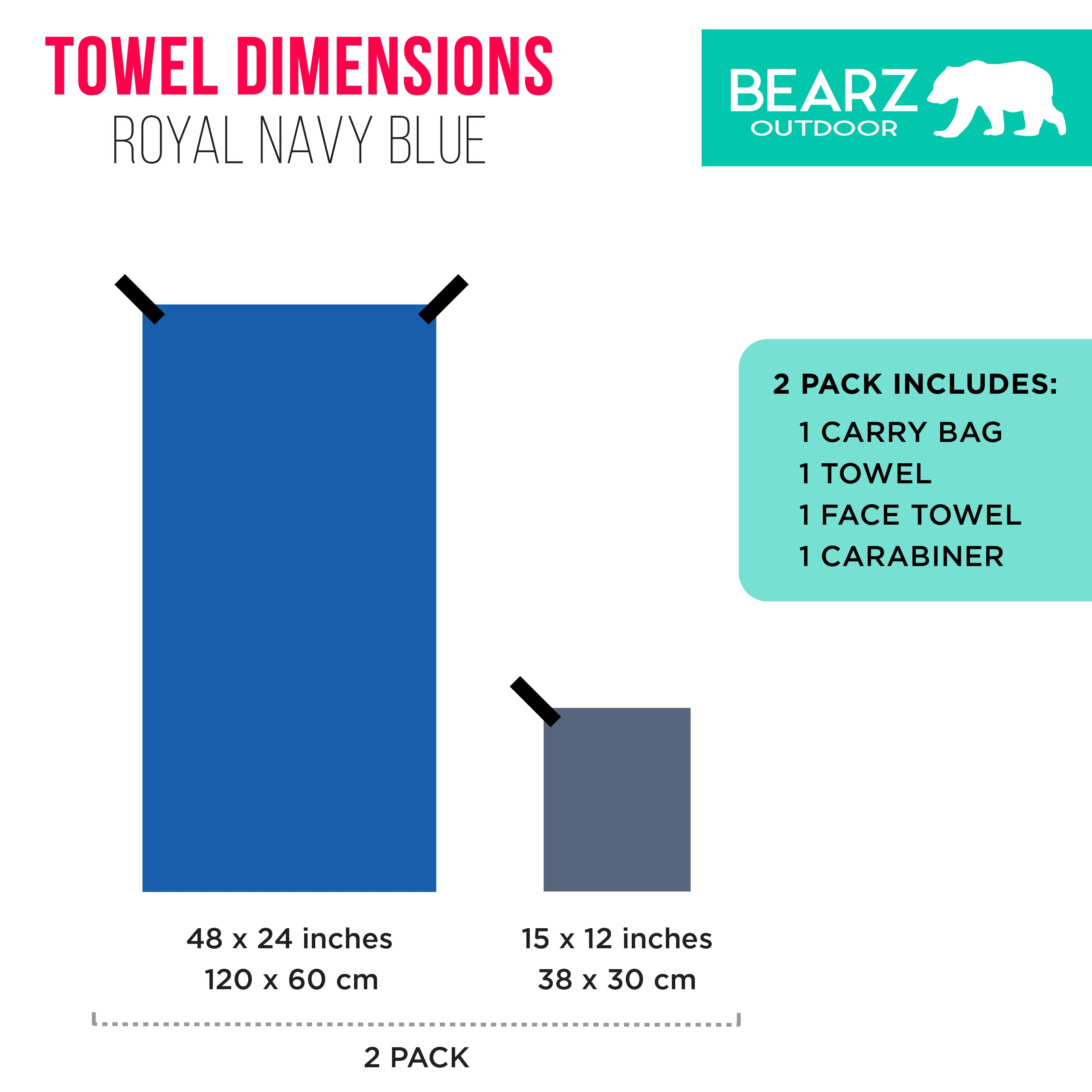 BEARZ Outdoor Microfiber Towel Set - Ultra Absorbent Quick Dry Gym, Yoga, Camping & Travel Towels - Compact Lightweight for Workout, Beach & Sports - Includes Free Face Towel for On-the-Go Use