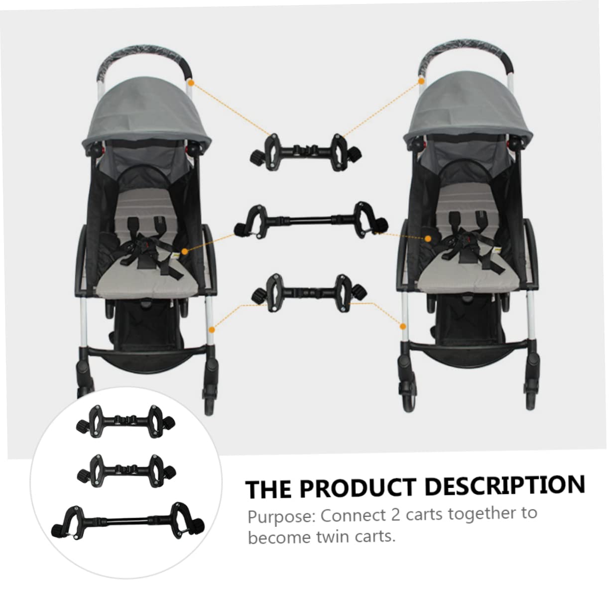 Durable Stroller Connector for Twin Baby Strollers - Quick Install & Detachable Accessory with Sturdy Iron-Plastic Construction | Perfect for Travel, Shopping & Outdoor Activities with Twins