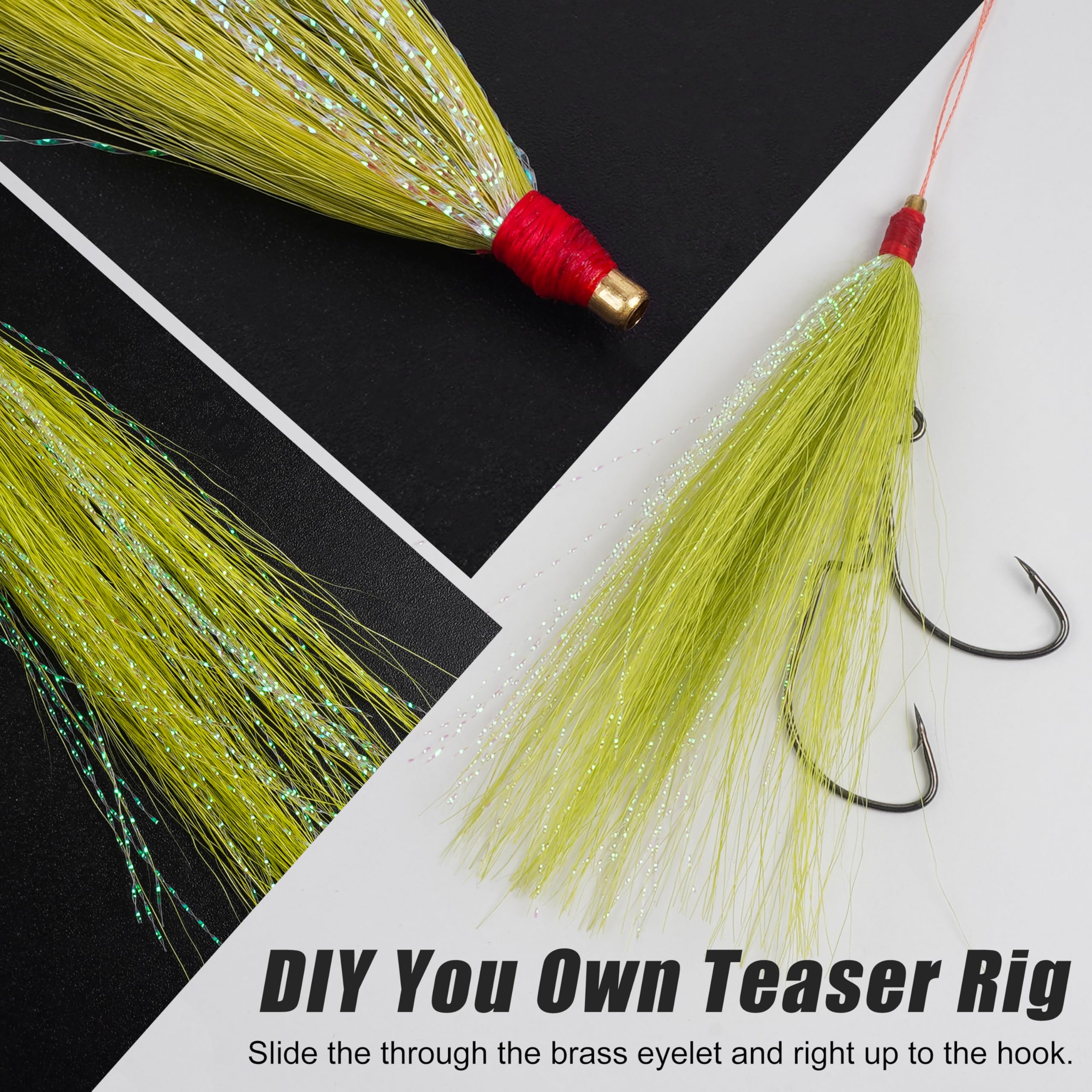 12pcs Copper Tube Bucktail Flash Skirts Kit - Saltwater Fishing Teasers for Flounder Rig, Plugs & Lures | Perfect for Offshore, Inshore & Deep Sea Fishing