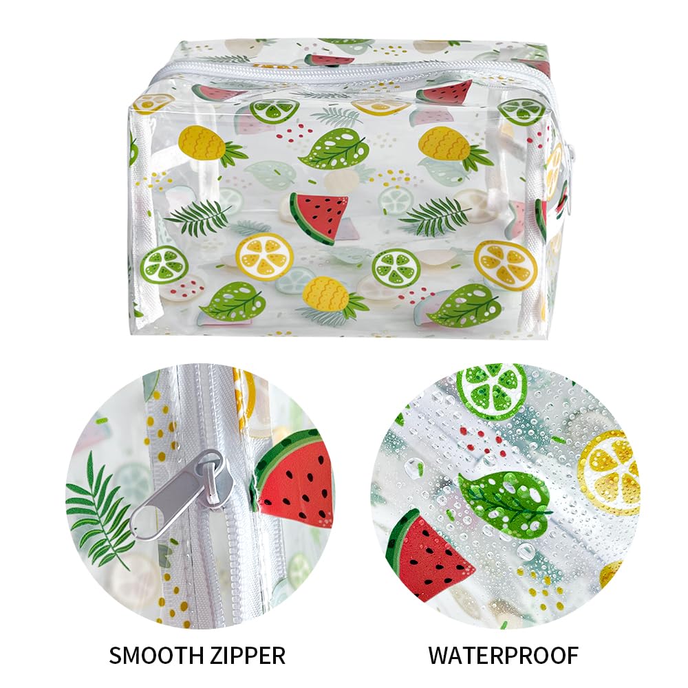 ONEART Cute Fruit Cosmetic Bag - Clear Makeup Toiletry Pouch with Zipper, Cartoon Portable Organizer Storage for Travel, Gym & Daily Use (Set of 3)