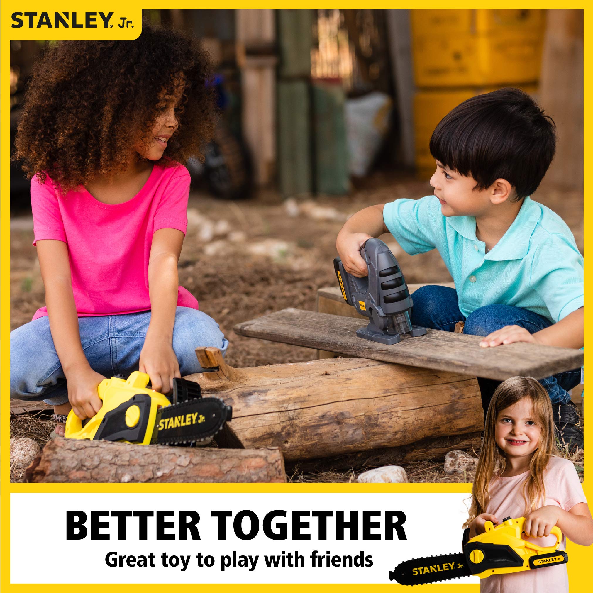 **Stanley Jr Battery-Powered Deluxe Chainsaw - Red Toolbox Set for DIY, Wood Cutting & Outdoor Projects**