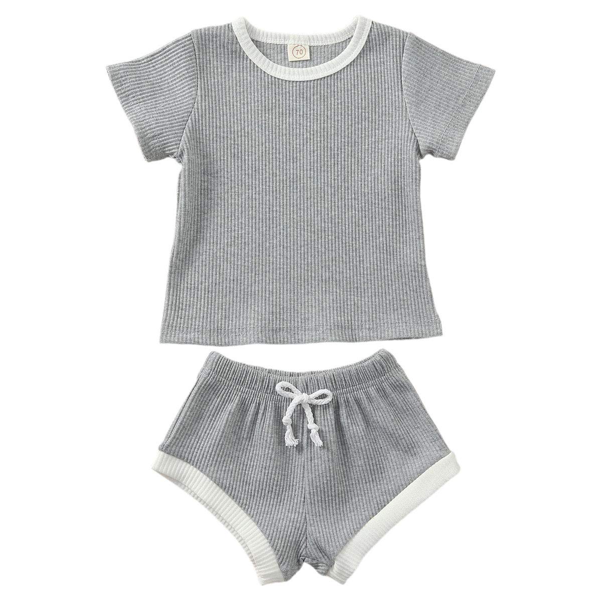 Newborn Baby Boy Girl Summer Outfit - Ribbed Short Sleeve T-Shirt & Shorts 2-Piece Set | Soft Cotton Comfort for Playtime & Family Photos