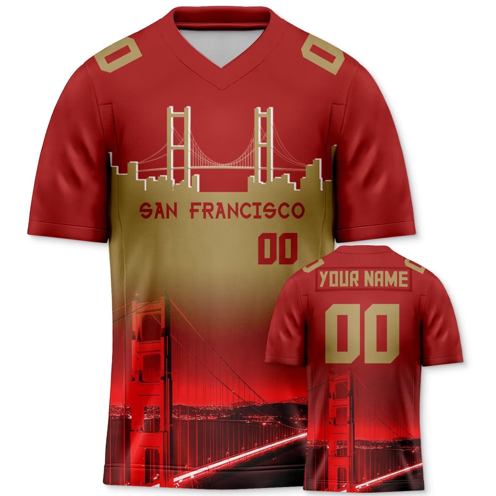 Custom Personalized Football Jersey with City Night Skyline Design - Men, Women & Youth Sports Apparel - Add Name & Number for Game Day, Fan Events & Team Support