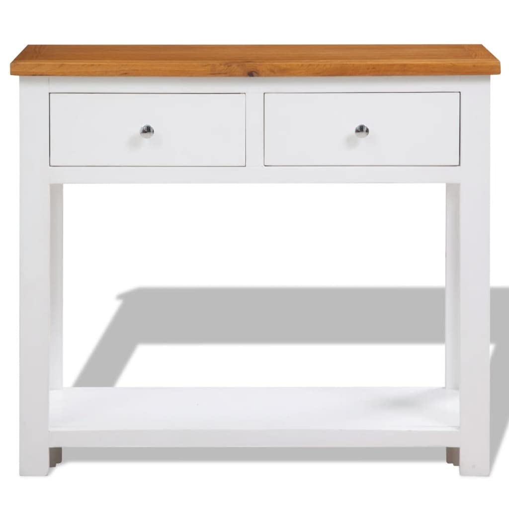 Solid Oak Console Table with Storage Shelf - Industrial Rustic Side Table for Living Room, Study, Bedroom - 32.7