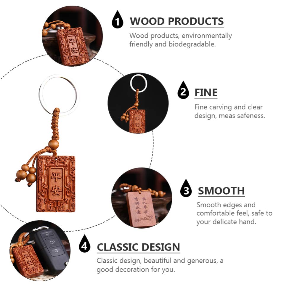 Lucky Wood Keychain - 4pcs Chinese Carving Key Holder for Car & Purse