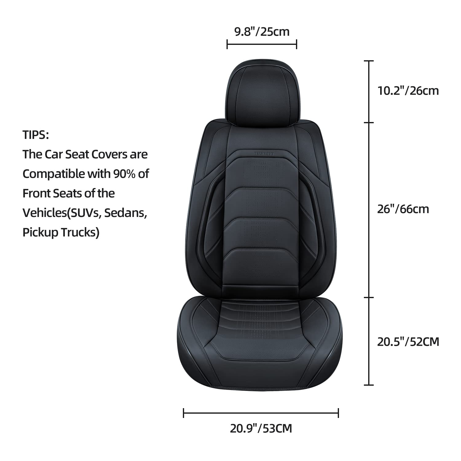 Premium Black Car Seat Covers Full Set - Breathable Leather Front & Rear Seat Protectors with Headrest Covers | Universal Fit for Most Vehicles (Sedans, SUVs, Trucks) | Enhanced Comfort for Long Drives, Road Trips & Daily Commutes