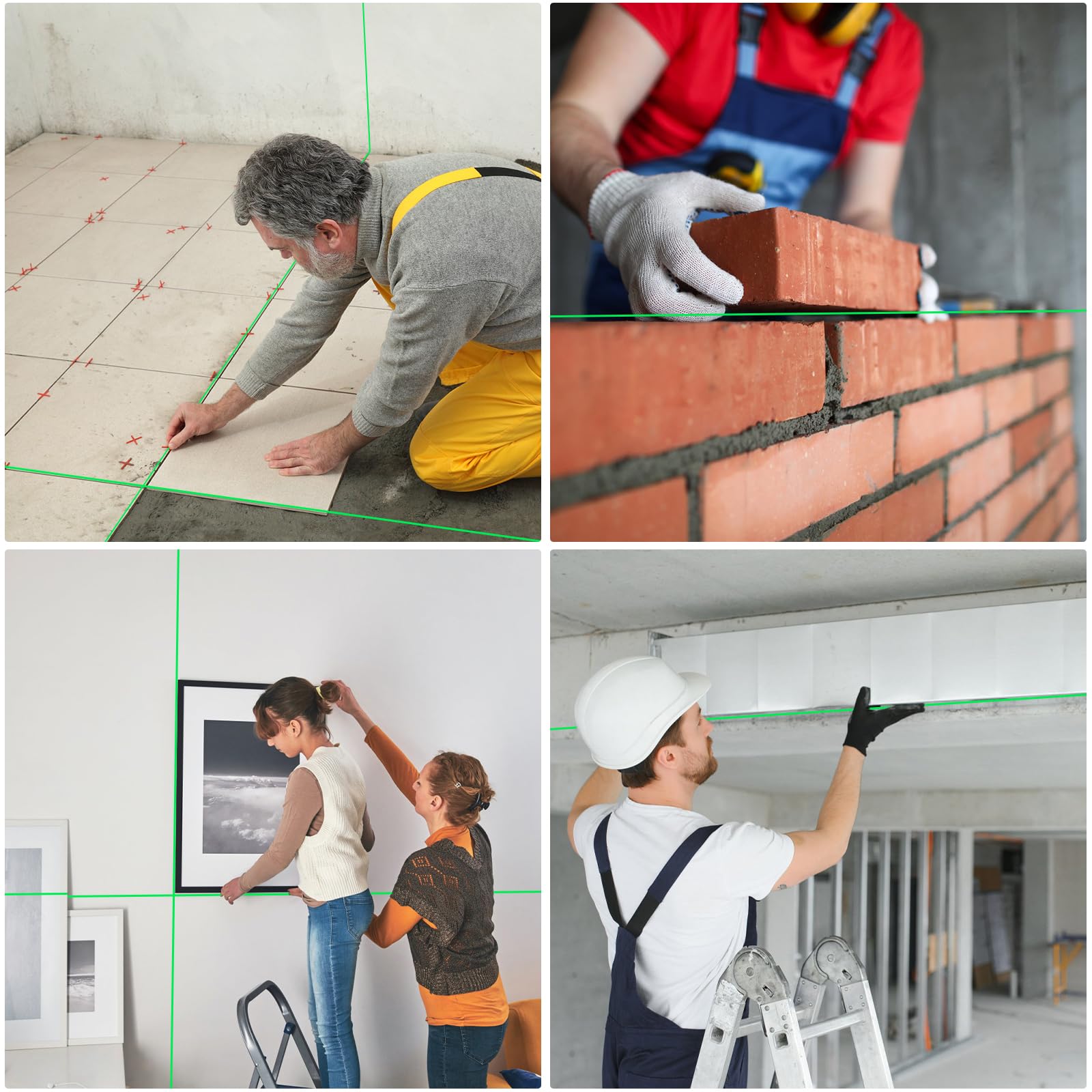 16-Line 360° Self-Leveling Laser Level - 4D Green Cross Line Laser Level for Construction, Picture Hanging & DIY Projects | Includes 2 Batteries, Magnetic Bracket & Remote Control | Perfect for Wall Mounting, Tile Installation & Home Renovation