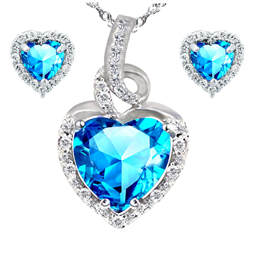 Elegant MABELLA Simulated Heart Pendant Necklace & Earring Set - Sterling Silver 18 Inch Chain for Women - Perfect for Valentine's Day, Anniversary Gifts & Romantic Date Nights