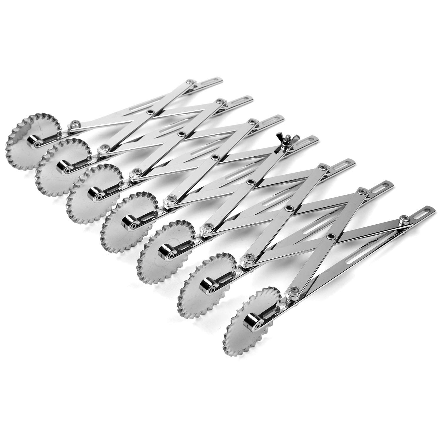 O'Creme Adjustable Dough Divider - Heavy Duty Stainless Steel Pastry Cutter with 7 Fluted Wheels (2-3/16 Inch) - Expandable Dough Cutter for Cookies, Pies & Bread - Perfect for Bakeries & Home Baking