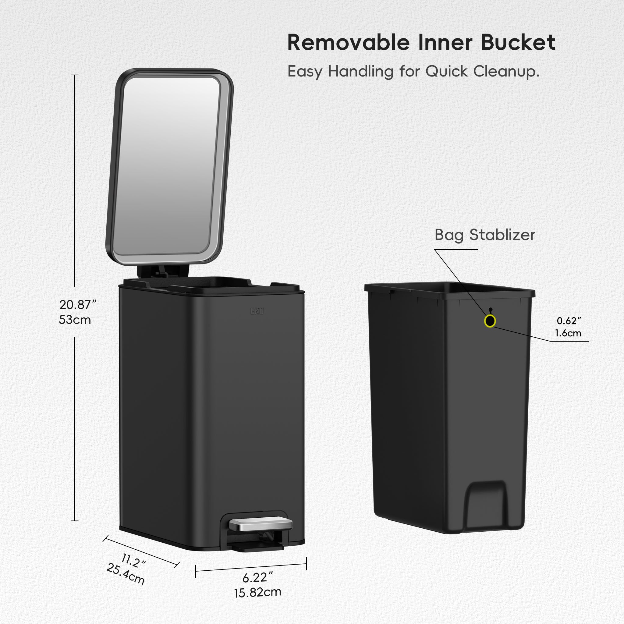 Stella 6L/1.6 Gal Small Bathroom Step Trash Can - Matte Black | Space-Saving Waste Bin for Bathrooms, Bedrooms & Offices | Hands-Free Foot Pedal Design