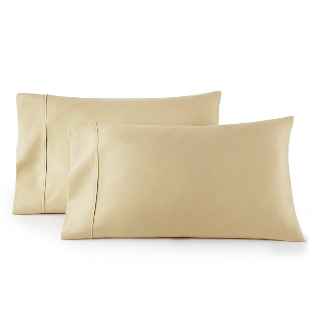 Royal Tradition 100% Cotton 300 Thread Count Standard/Queen Pillowcase Set of 2 - Soft & Breathable Beige Pillow Covers for Bedroom, Hotel, or Guest Room