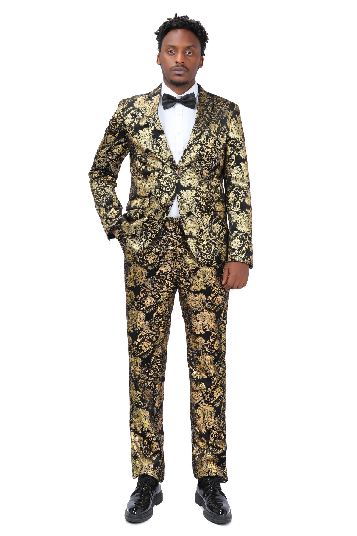2 Piece Slim Fit Floral Print Dress Suit for Women - Elegant Gold Office Wear & Party Outfit