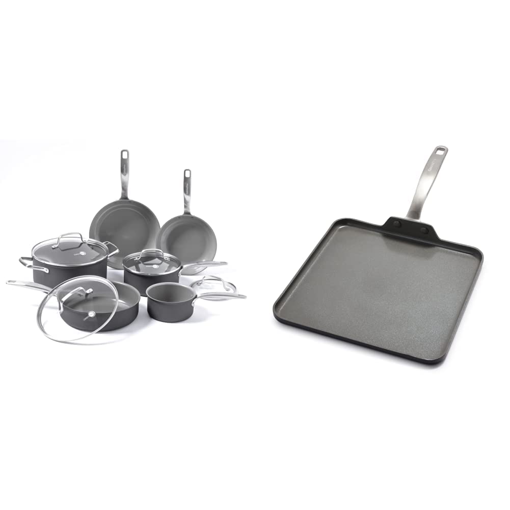GreenPan Chatham 10-Piece Nonstick Cookware Set – Hard Anodized Healthy Ceramic Coating, Gray Pots & Pans with 11