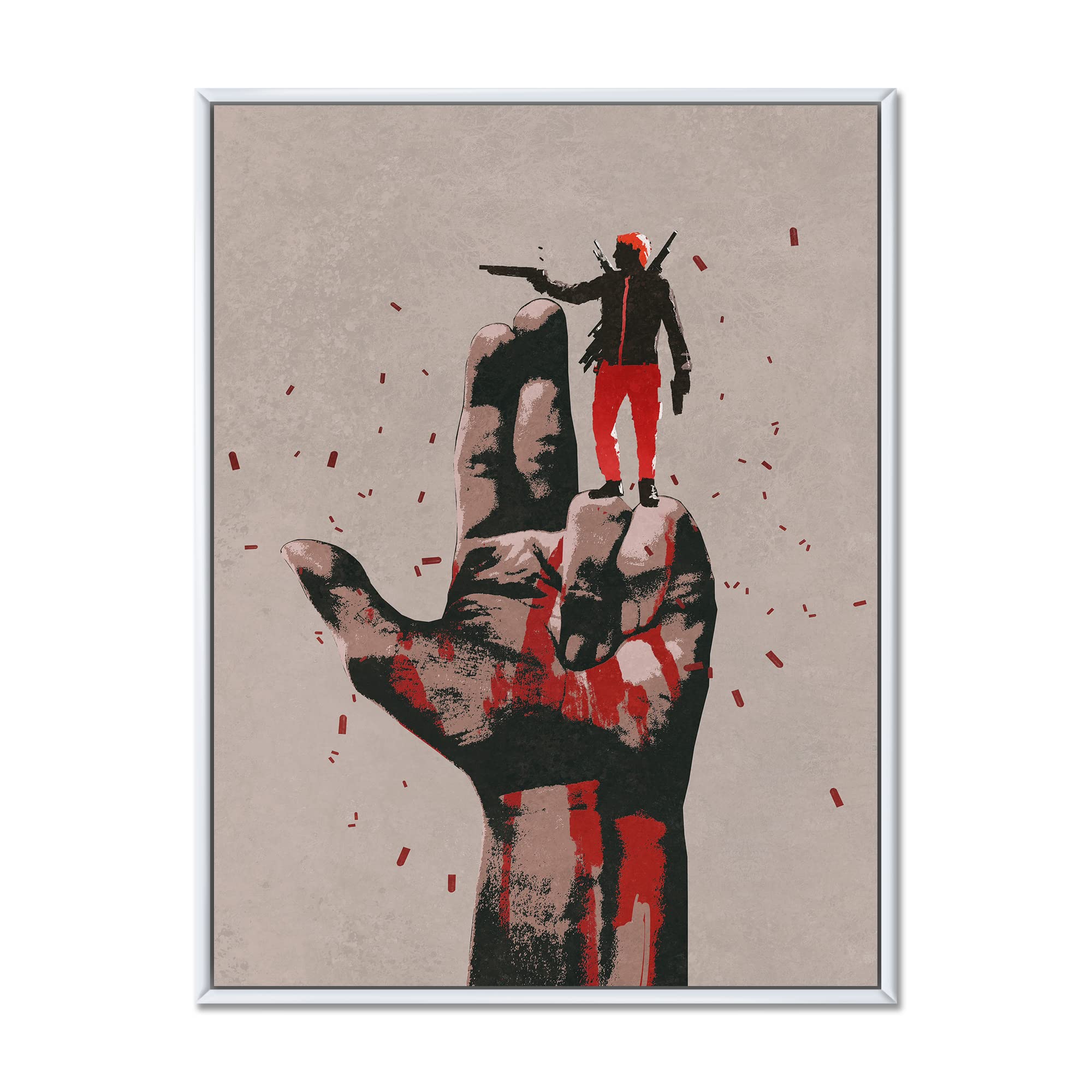Modern Framed Canvas Wall Art Print - Gun Sign With Man Shooting Gun - Perfect for Man Cave, Hunting Lodge & Western Home Decor