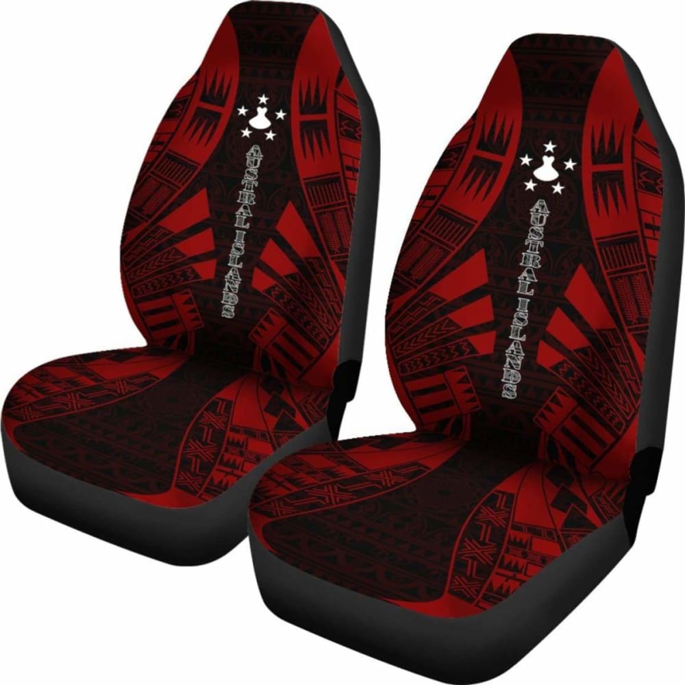 Premium Austral Islands Car Seat Covers with Polynesian Tattoo Design - Red Flag Pattern for Cars, SUVs & Trucks | Durable & Stylish Protection for Daily Commute & Road Trips
