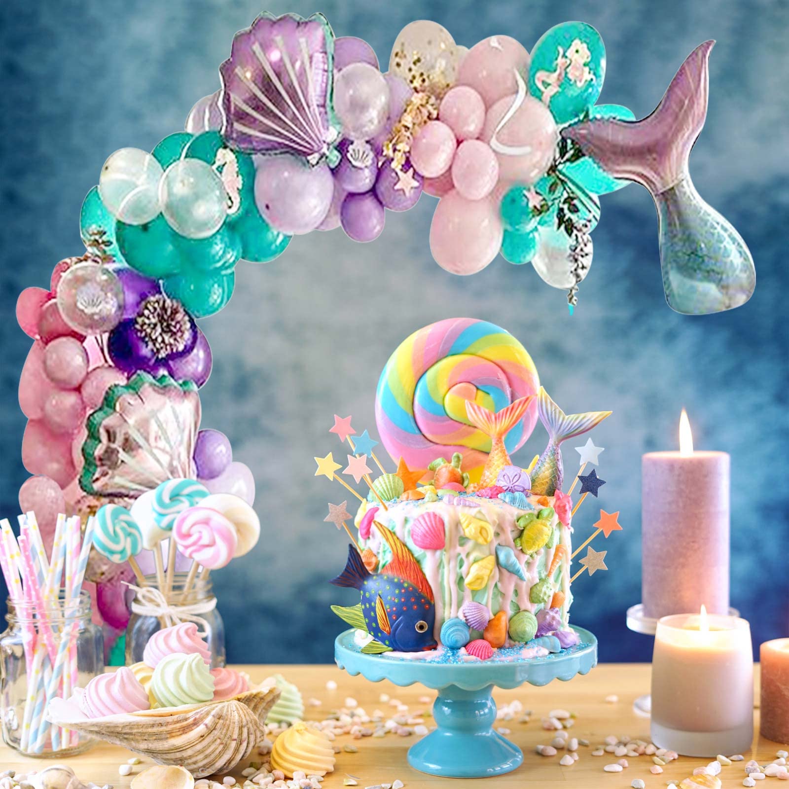 Shell Balloon & Pink Purple Macaron Balloon Garland Kit - Birthday Baby Shower Wedding Graduation Party Decorations | Perfect for Backdrop, Photo Booth & Ceiling Decor