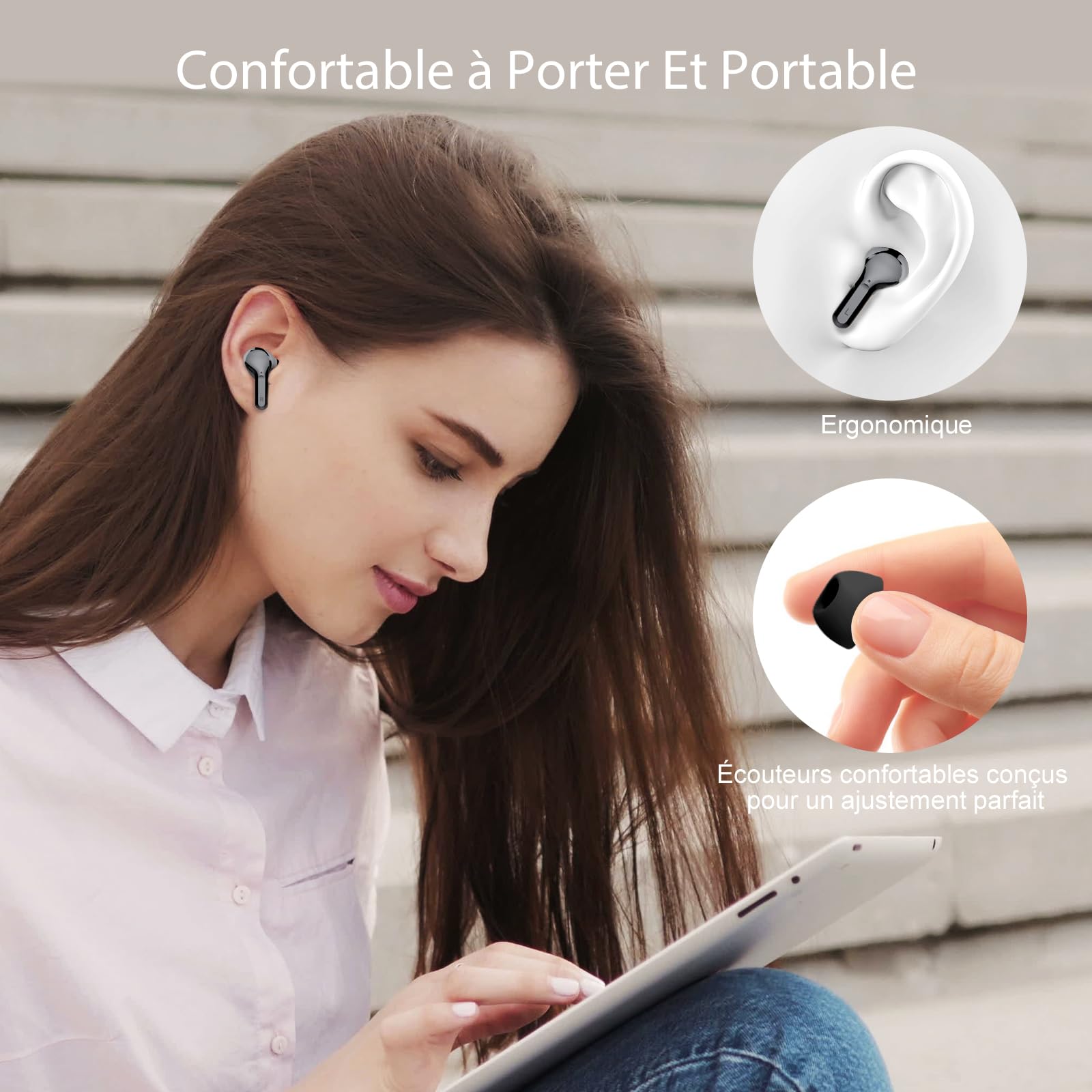 Wireless Bluetooth Headphones 5.3 with Immersive Bass, 4 ENC Mic Noise Cancelling Earbuds, 40H Playtime LED Display, IP7 Waterproof Touch Control - Perfect for Gym, Running, Travel & Work (Black, 2024 Model)
