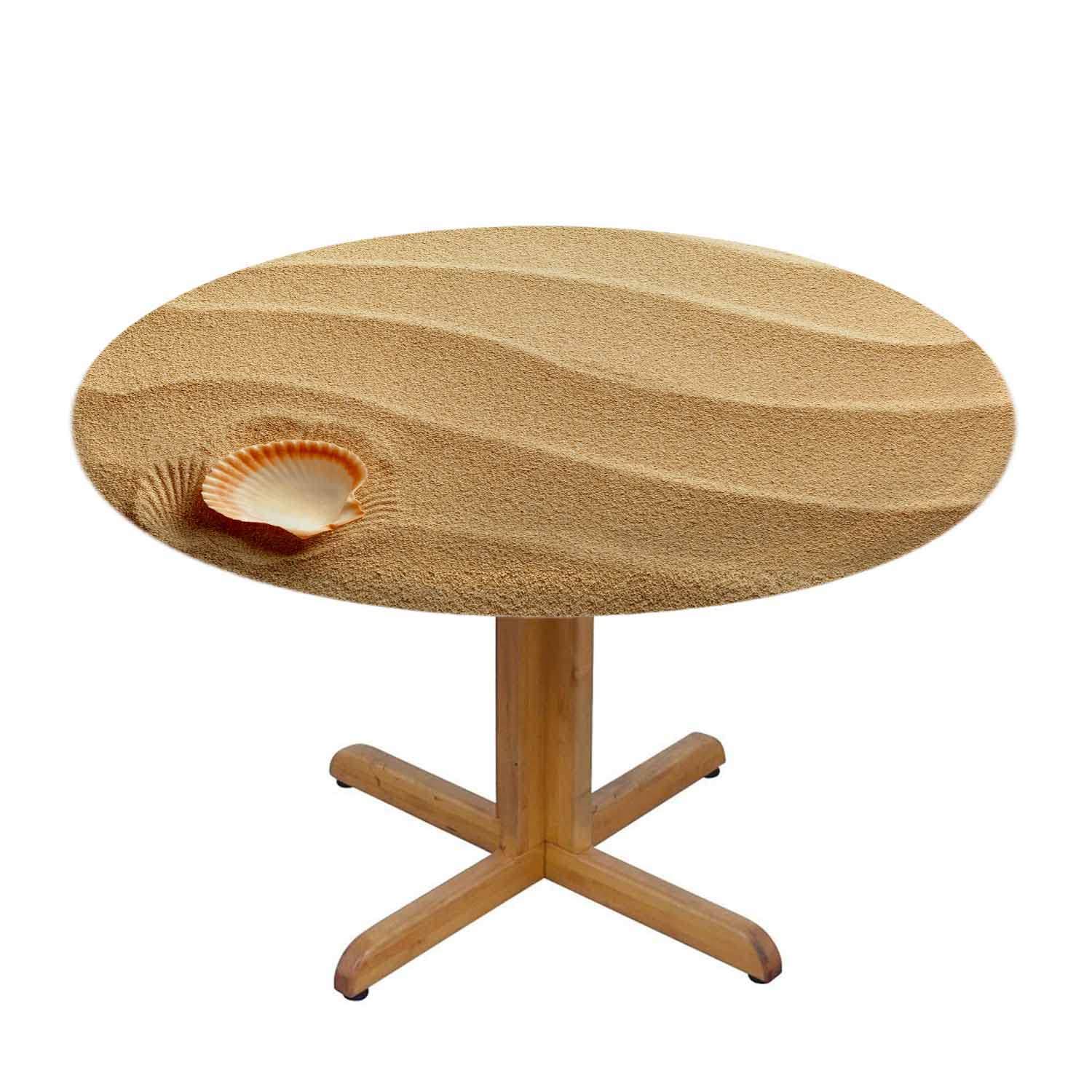 Beabes Washable Round Tablecloth 58 Inch - Sea Shells Beach Theme with Nautilus Design, Durable Kitchen Dining Table Cover for Coastal Decor, Perfect for Beach House, Outdoor Picnics & Summer Entertaining