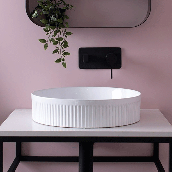 Round Fluted Above Counter Basin 410 x 410mm - White Ceramic Bathroom Sink for Modern Vanity & Powder Room Decor