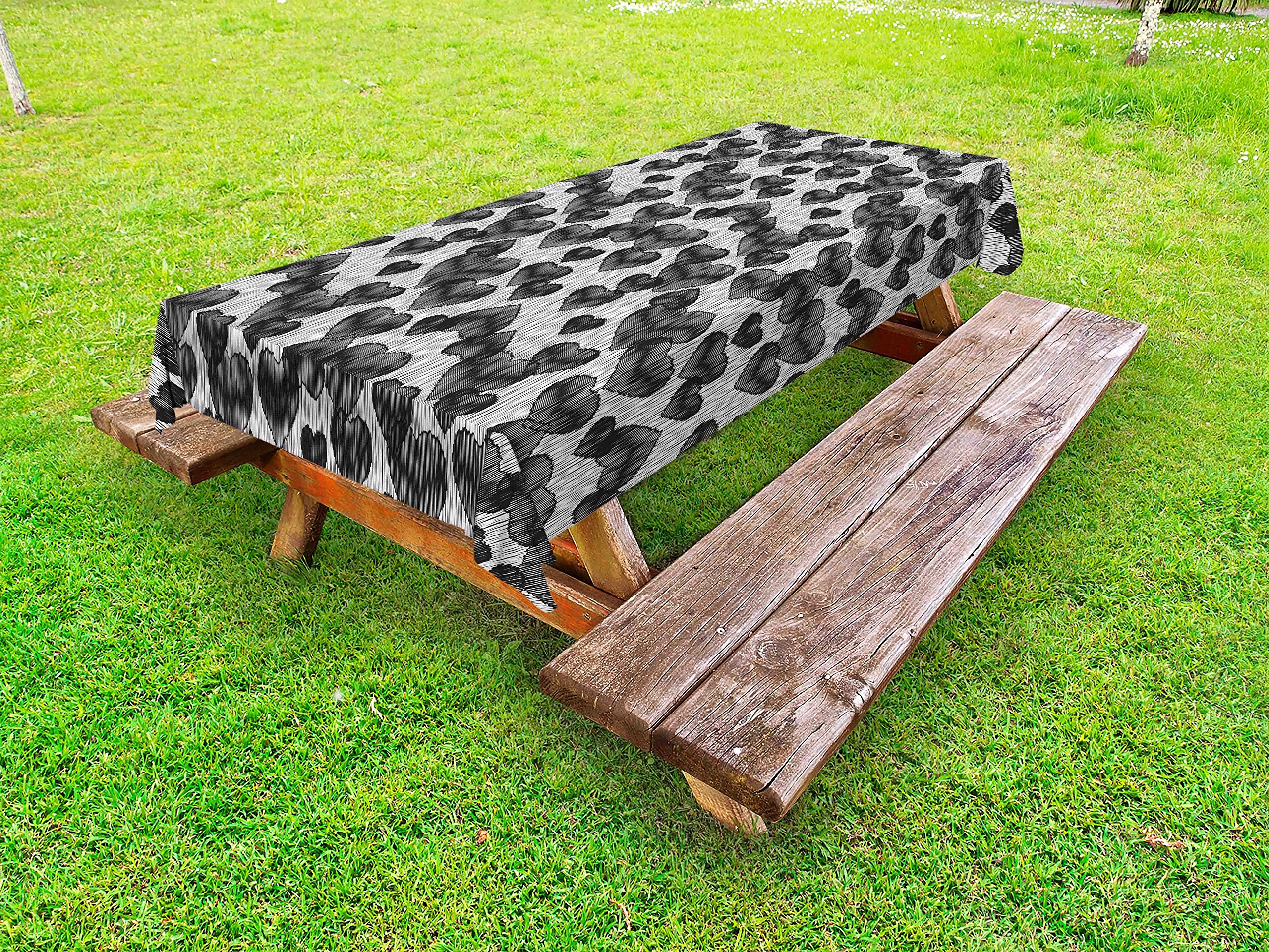 Ambesonne Romantic Gothic Hearts Tattoo Tablecloth - Valentine's Love Graffiti Washable Picnic Table Cover 58x104 Inches - Pale Grey Black for Outdoor Dining, Garden Parties & Date Night Decor