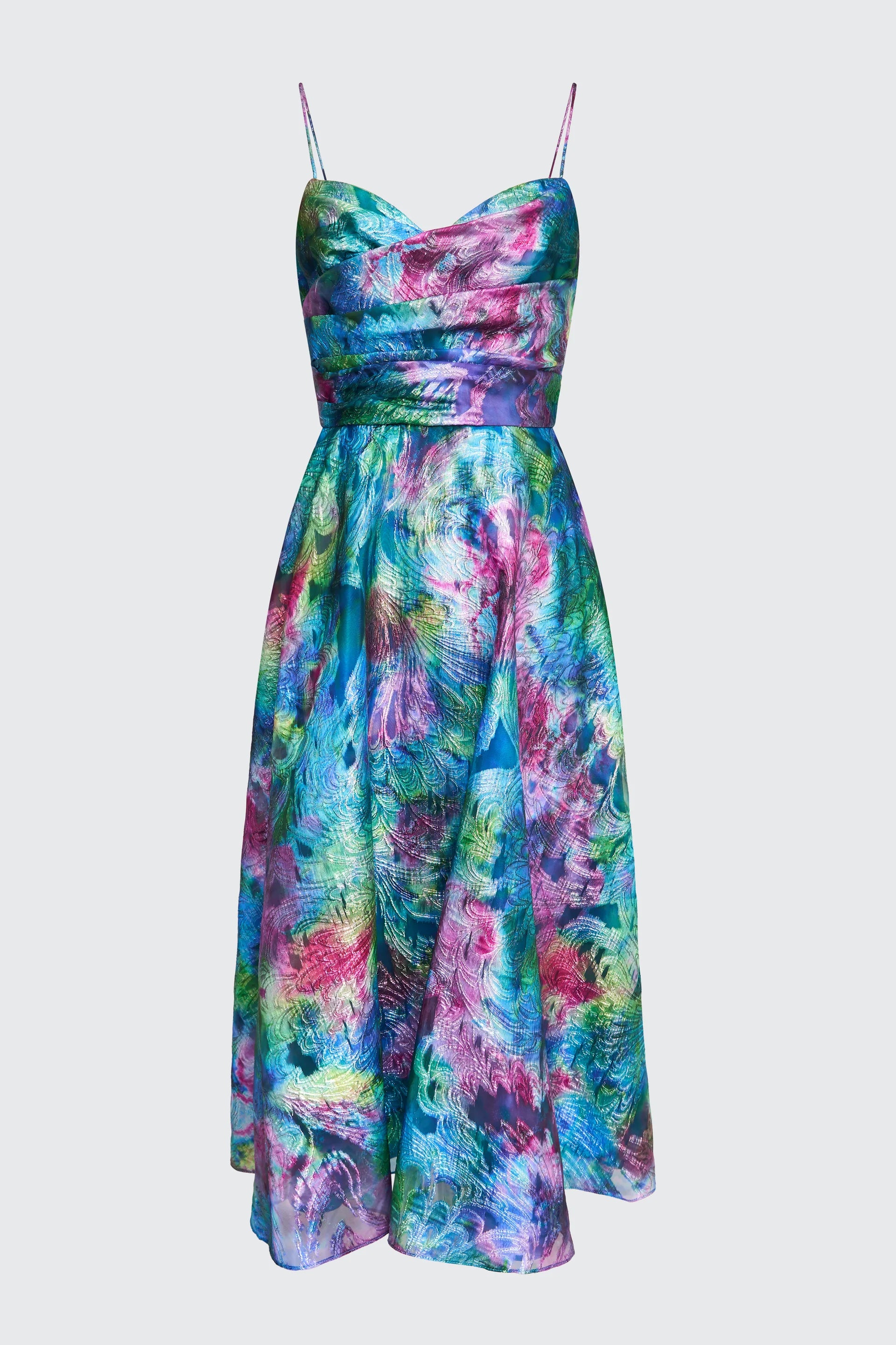 Elegant Allegra Draped Cocktail Dress in Aquatic Bloom Floral Print - Perfect for Evening Parties, Weddings & Special Occasions
