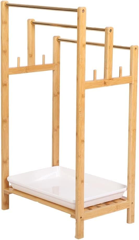 Premium Wooden Freestanding Multi-Tier Towel Rack Stand with Shelf - Bathroom, Bedroom, Gym & Kitchen Towel Holder - Space-Saving Ladder Design for Hand Towels, Blankets & Robes (Model A37)