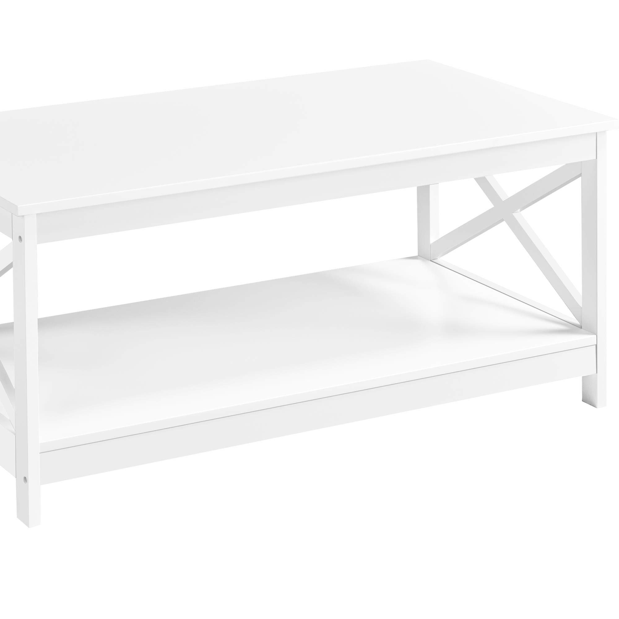 Modern X Design White Coffee Table - 2-Tier Wooden Cocktail Table with Storage Shelf for Living Room, Lounge & Office Use - Stylish Center Table for Home Decor & Small Space Furniture