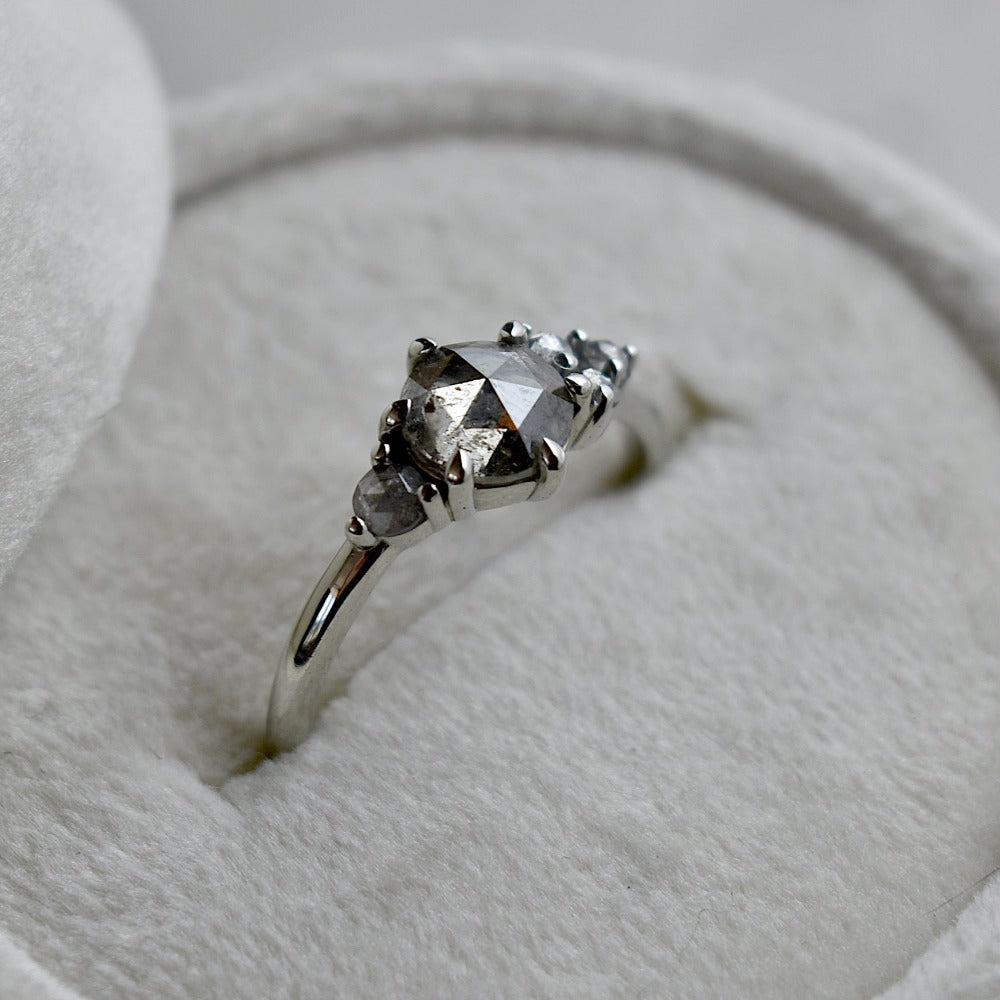 Quinn Cluster Ring with Salt & Pepper Diamonds - Elegant Vintage Style Jewelry for Women | Perfect for Weddings, Anniversaries & Special Occasions