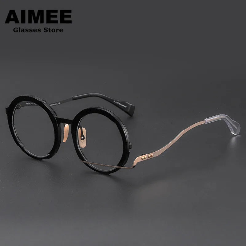 Stylish Aimee Unisex Full Rim Irregular Round Acetate & Titanium Eyeglasses Frame 1334 - Perfect for Work, Reading, and Fashion Accessories