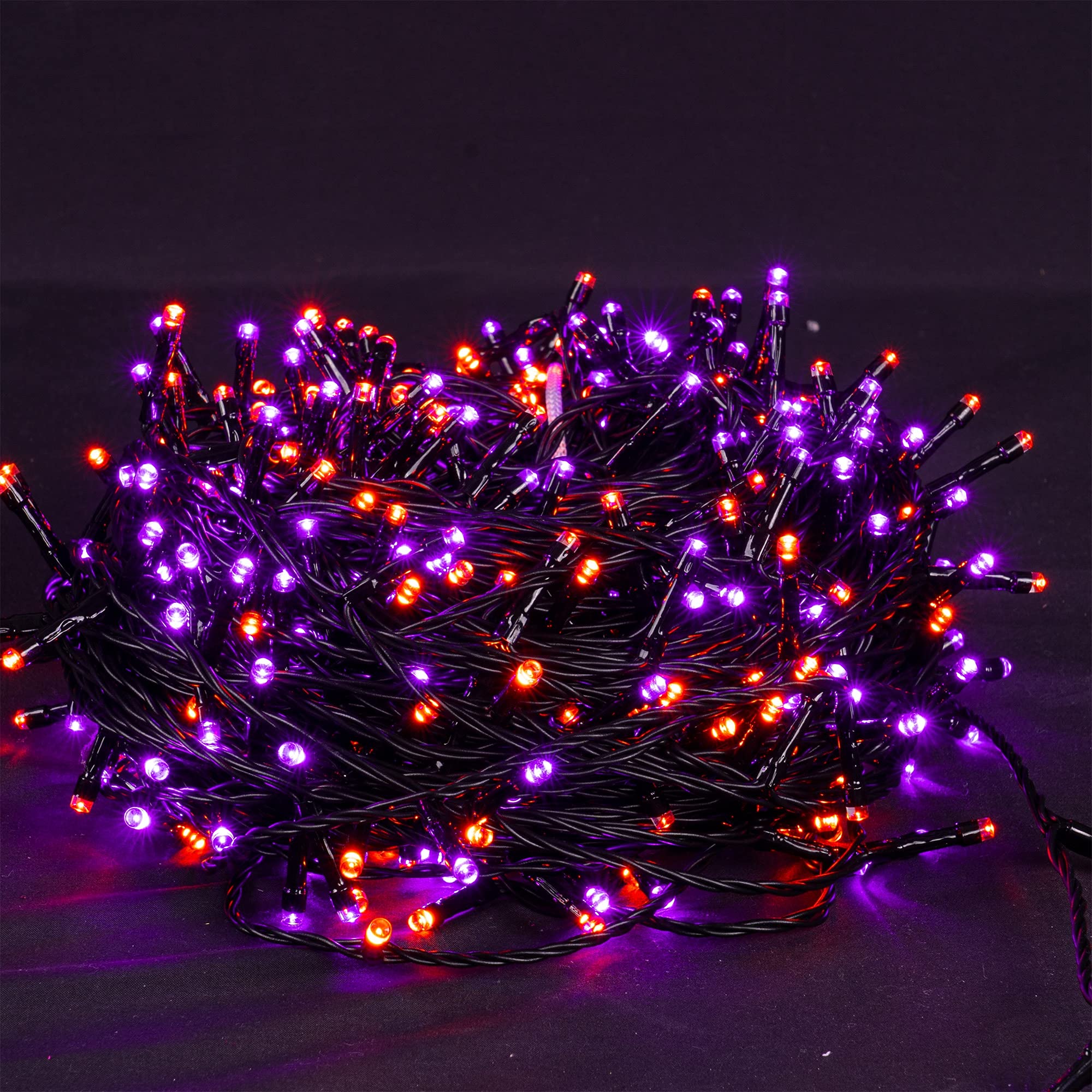 DAZZLE BRIGHT 300 LED Halloween String Lights - 100FT Outdoor Fairy Lights with 8 Lighting Modes, Waterproof for Halloween Party Decorations, Carnival Supplies, Yard & Garden Decor (Purple & Orange) - Perfect for Halloween Night, Backyard Parties, and Spooky Home Decor