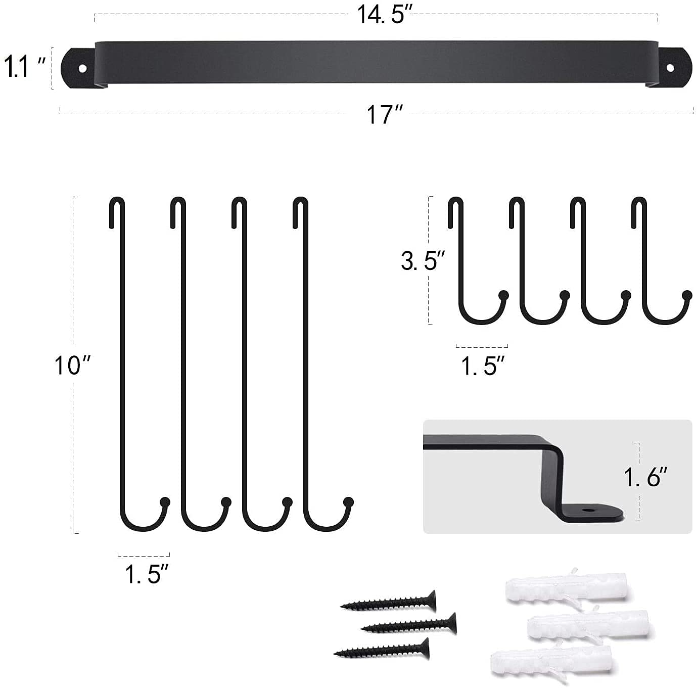 BB DECOR CART Wall Mounted Coffee Mug Holder - 8 Detachable Hooks, Space Saving Kitchen Organizer for Cups & Mugs (Black) - Perfect for Small Kitchens, Coffee Bars & Office Break Rooms