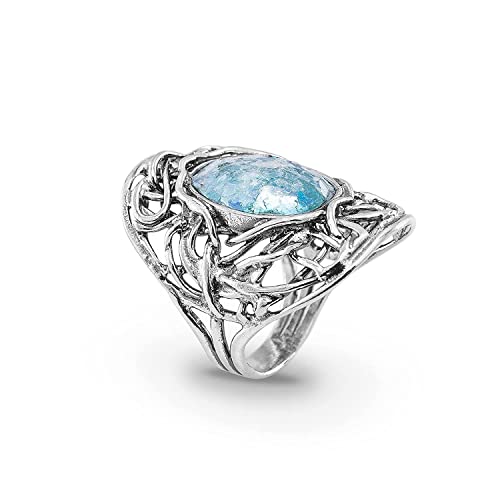 Joolala Patina Roman Glass Ring for Women - 925 Sterling Silver Elegant Oxidized Finish Promise & Anniversary Ring - Perfect for Gifts, Weddings, and Special Occasions
