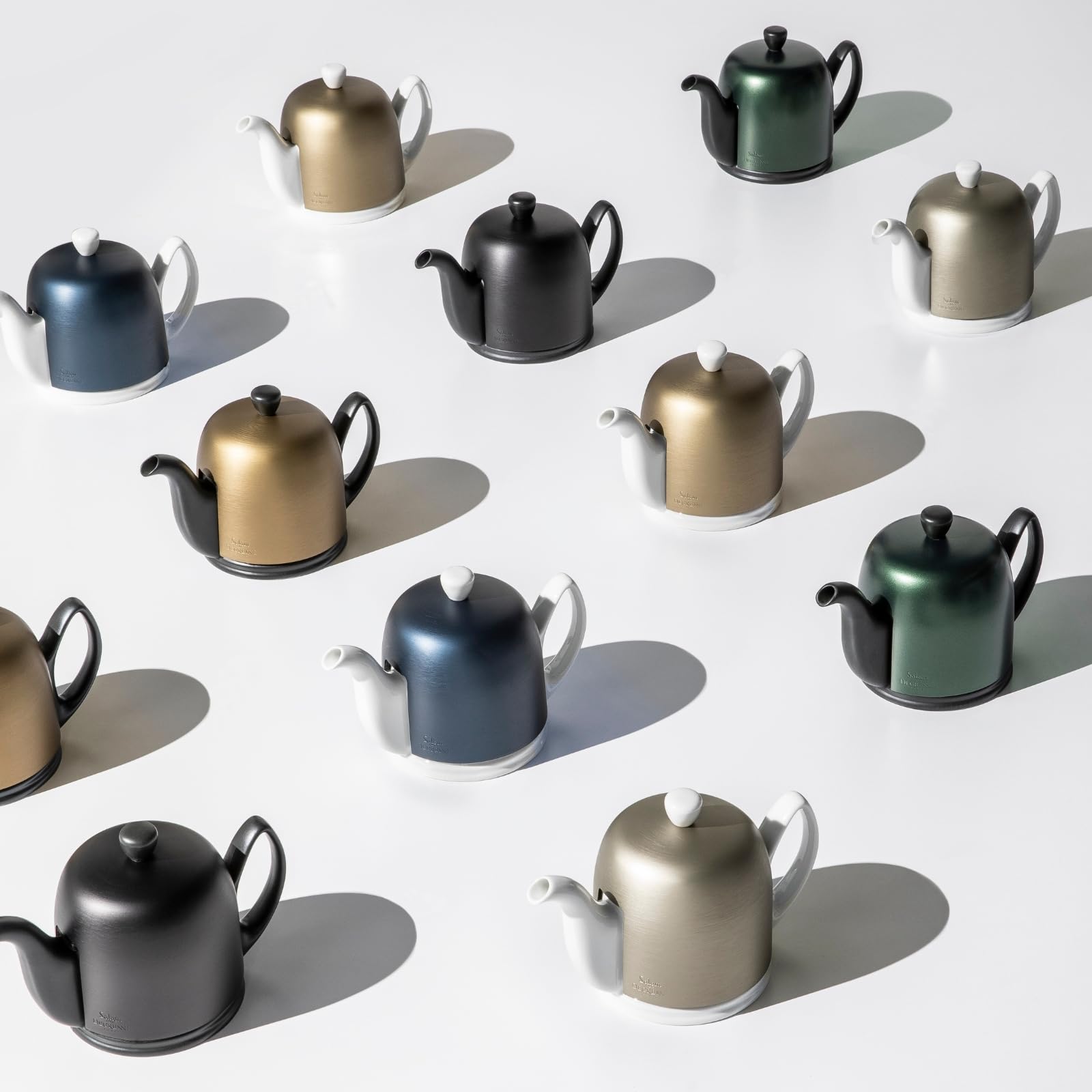 Premium French Porcelain Teapot with Emerald Aluminum Lid - 36oz (6 Cup) Loose Leaf Tea Kettle with Removable Infuser - Elegant Black Ceramic Tea Pot for Afternoon Tea, High Tea & Home Decor