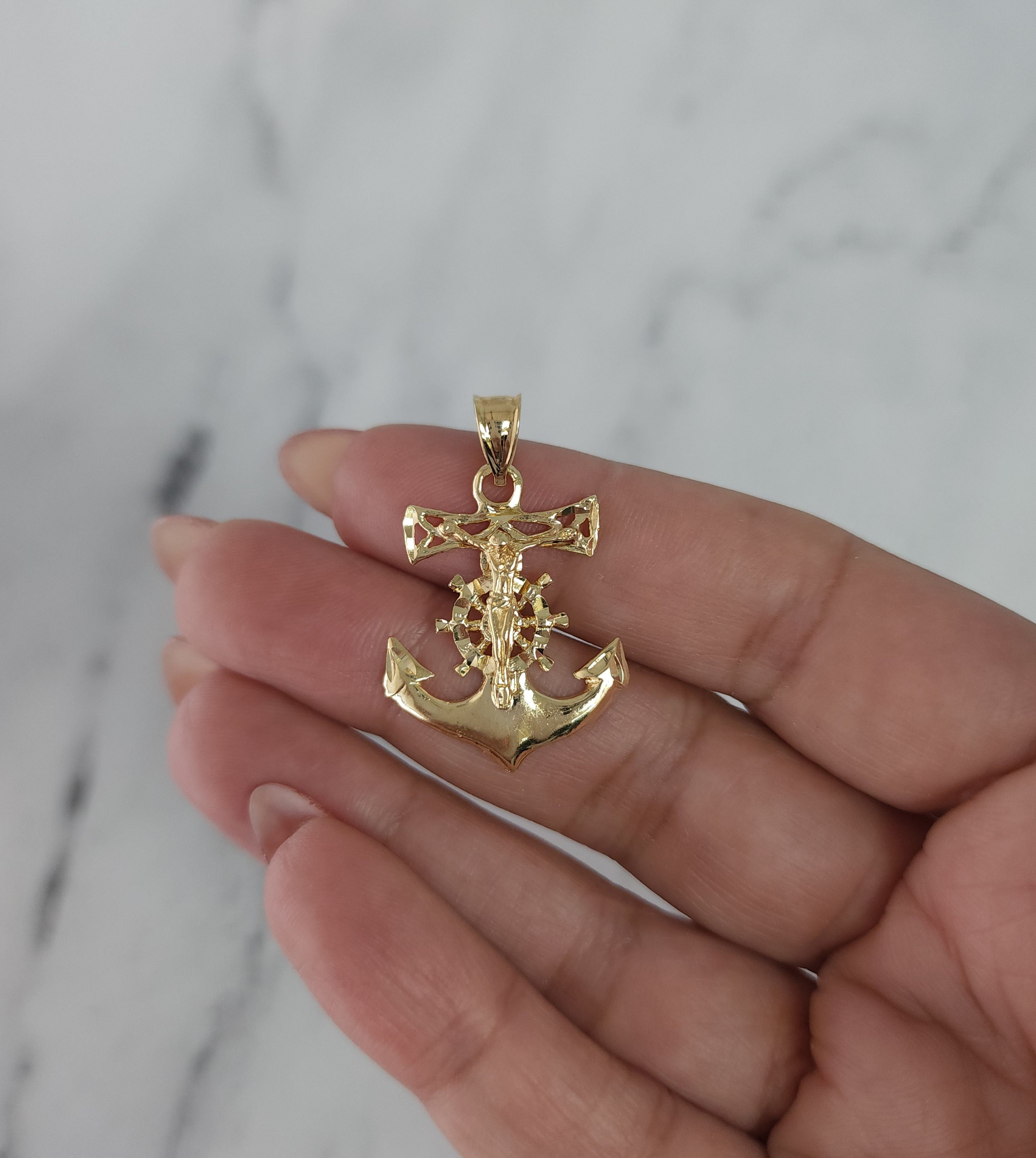 Stunning Nautical Style Crucifix Cross on Anchor Pendant with Diamond Cuts - Perfect for Beach Weddings, Baptisms & Ocean-Themed Jewelry Gifts