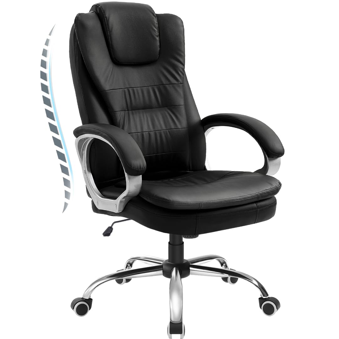 HLDIRECT Ergonomic Office Chair - High Back Executive Computer Chair with Adjustable Height, Rocking Function & Padded Armrests - PU Leather Desk Chair for Home Office - Perfect for Long Work Hours & Gaming Sessions