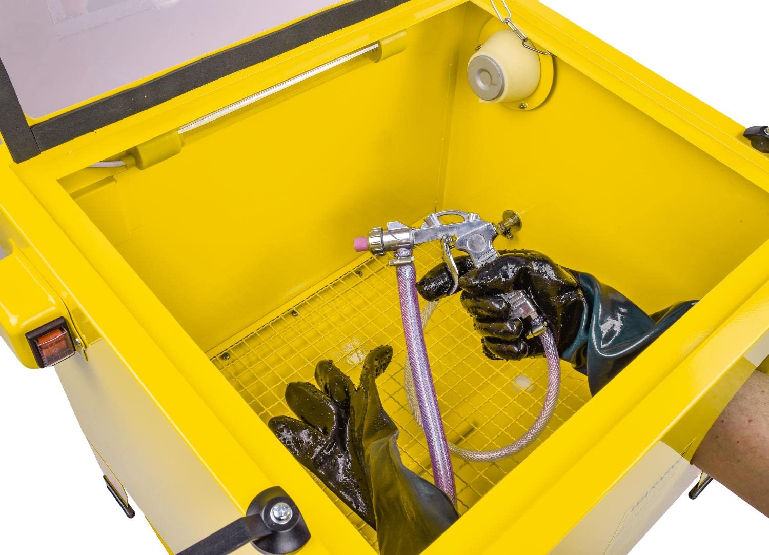 JEGS Bench Top Portable Sand Blaster Cabinet Kit - 15-25 CFM at 40-120 PSI | Heavy Duty Steel Sandblasting Cabinet | 23”x19”x14” Work Area | Ideal for Auto Restoration, Metal Cleaning & DIY Projects