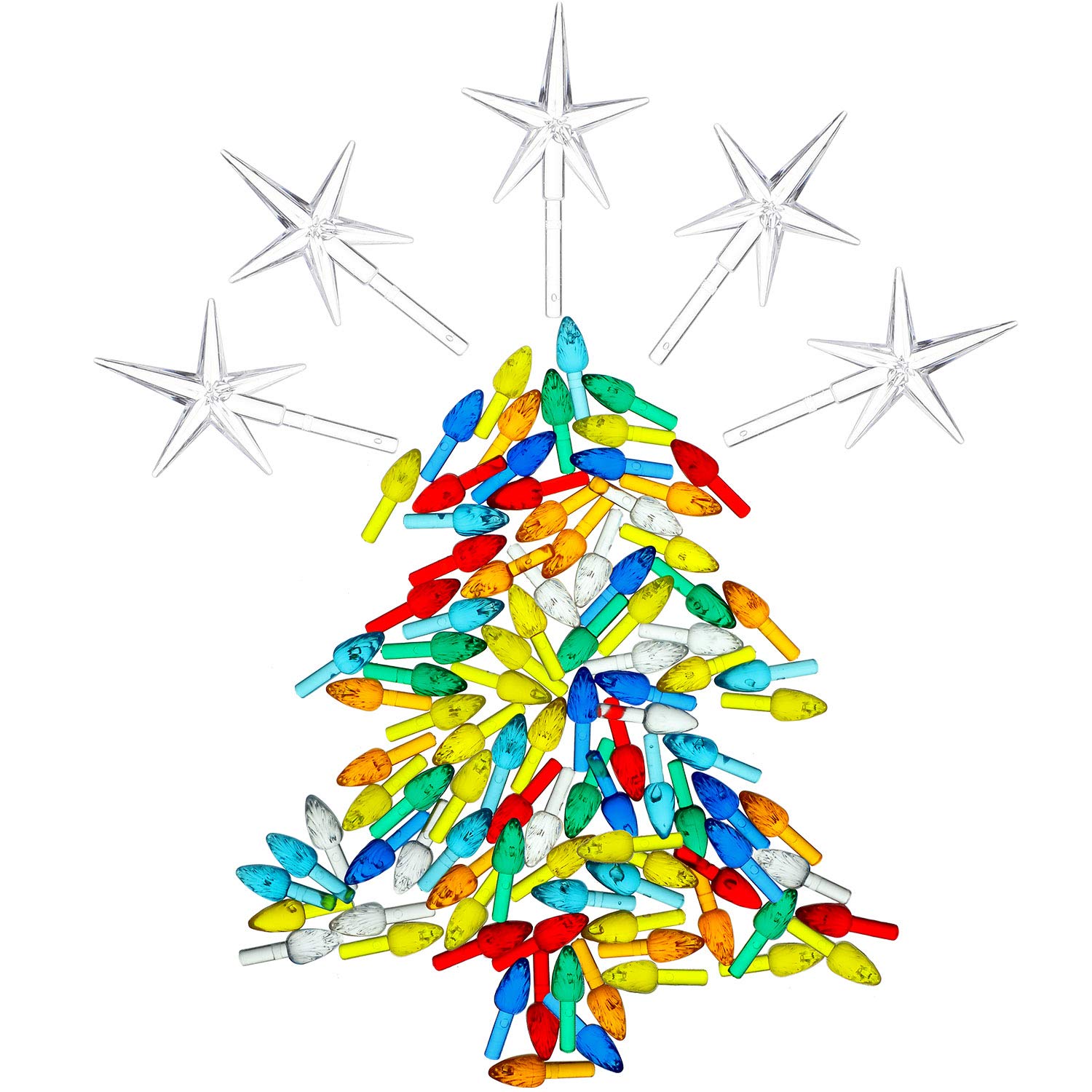 Boao 100-Piece Ceramic Christmas Tree Ornaments Set with 5 Star-Shaped Plastic Bulbs - 4.7mm Assorted Color Replacement Decorations for Vintage Ceramic Christmas Trees | Perfect for Holiday Home Decor, Gift Wrapping & Festive Table Centerpieces