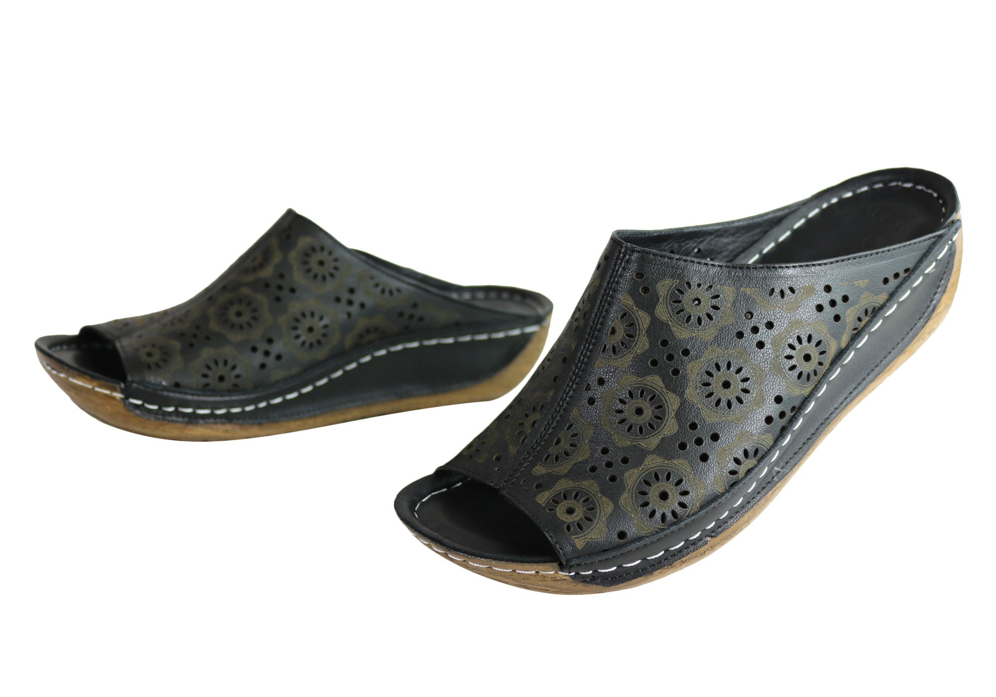 Orizonte Lisa Women's European Leather Comfort Low Wedge Slide Sandals - Stylish & Comfortable Summer Shoes for Beach, Vacation & Casual Wear