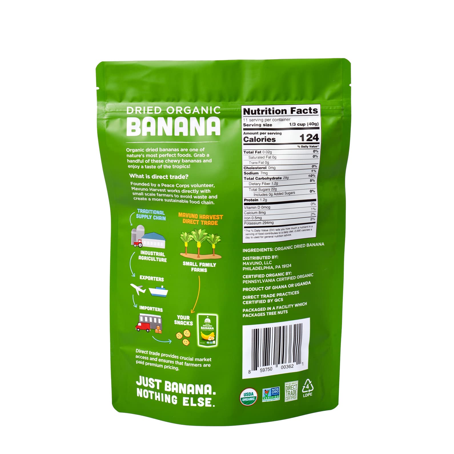 Organic Dried Banana Chips - Healthy Vegan Snacks for Kids & Adults | Unsweetened, Gluten Free, Non-GMO | 1 Pound Bag | Perfect for Lunchboxes, Hiking, and Office Snacking