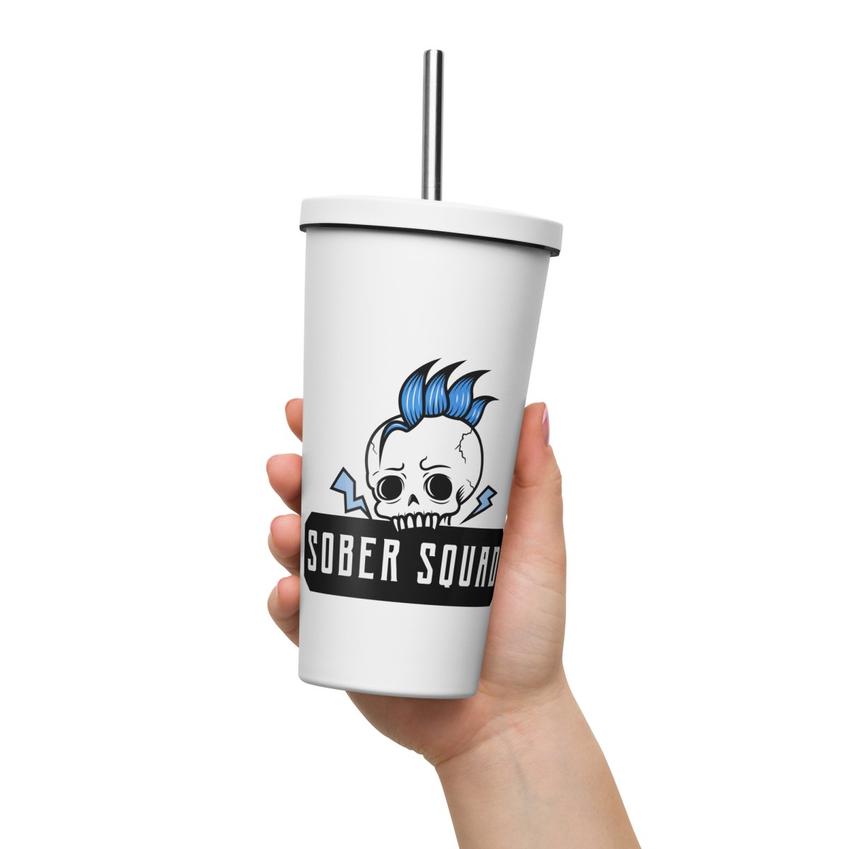 Sober Squad 20oz Insulated Stainless Steel Tumbler with Lid & Straw - Leakproof Travel Mug for Hot & Cold Drinks - Perfect for Coffee, Tea, Water, Smoothies at Work, Gym, Camping, Road Trips