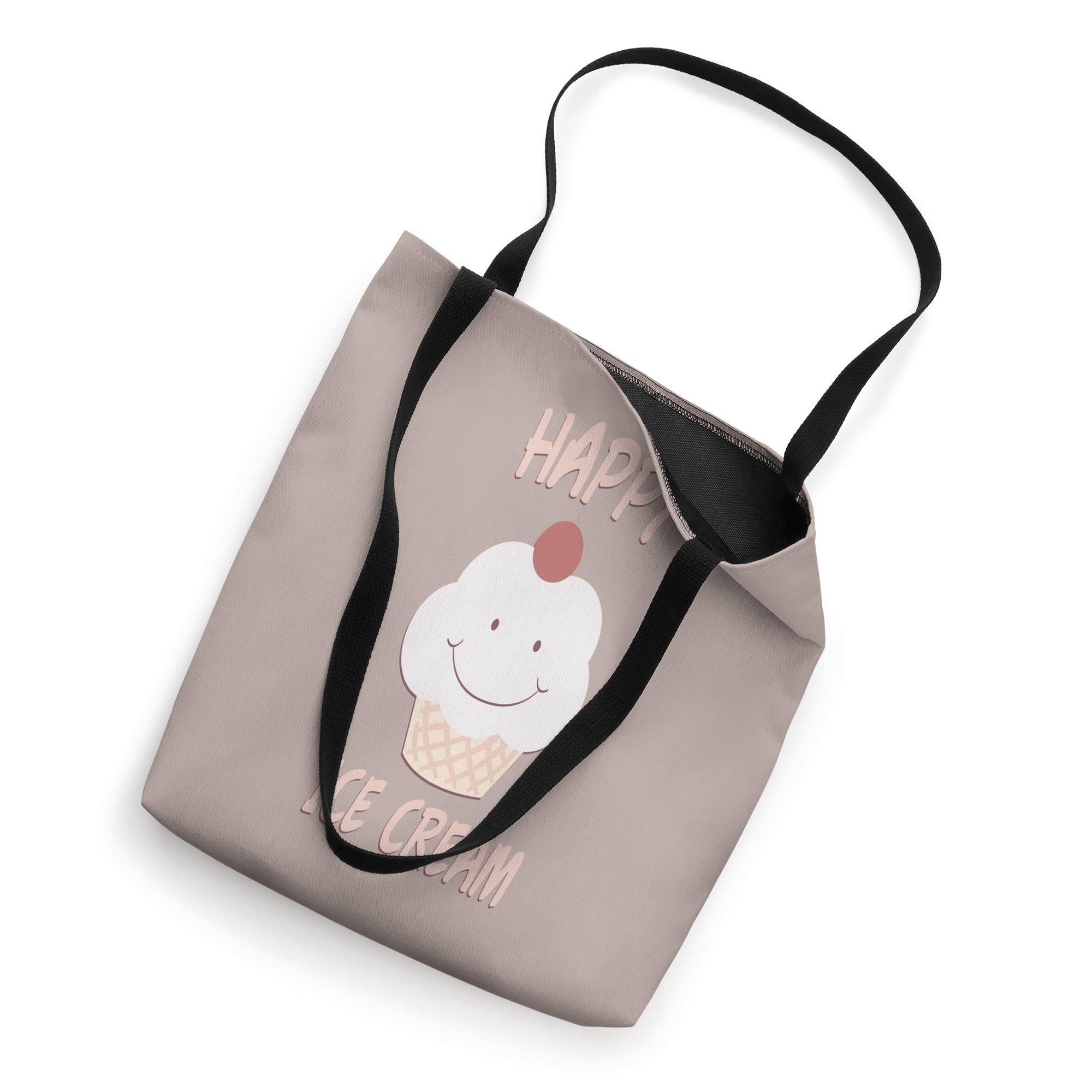 GRAPHIC 365 Happy Ice Cream Tote Bag - Funny Kids Gift Tote for School, Beach & Shopping - Cute Ice Cream Design Cotton Tote Bag for Women & Girls