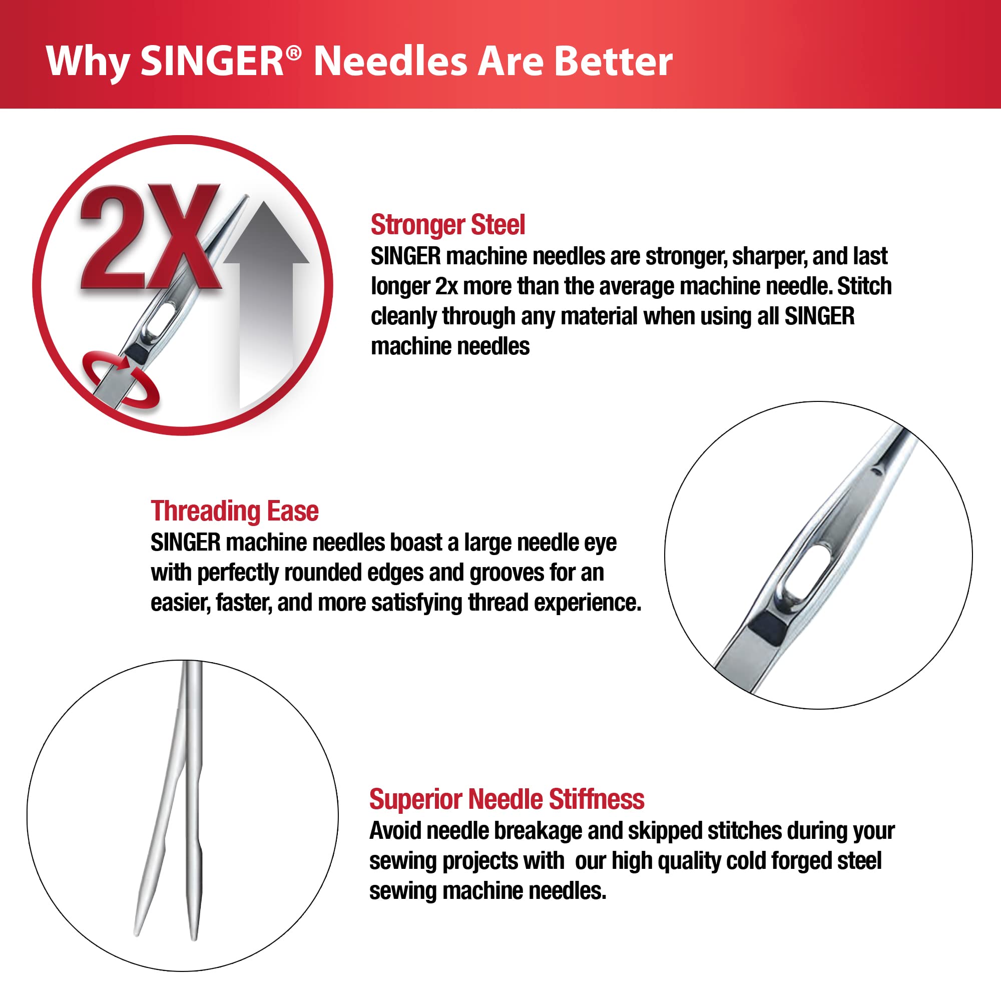 SINGER 80/11 Universal Machine Quilting Needles - Heavy Duty Sewing Needles for Quilting, Denim & Thick Fabrics - Perfect for Home Sewing, Crafting & DIY Projects