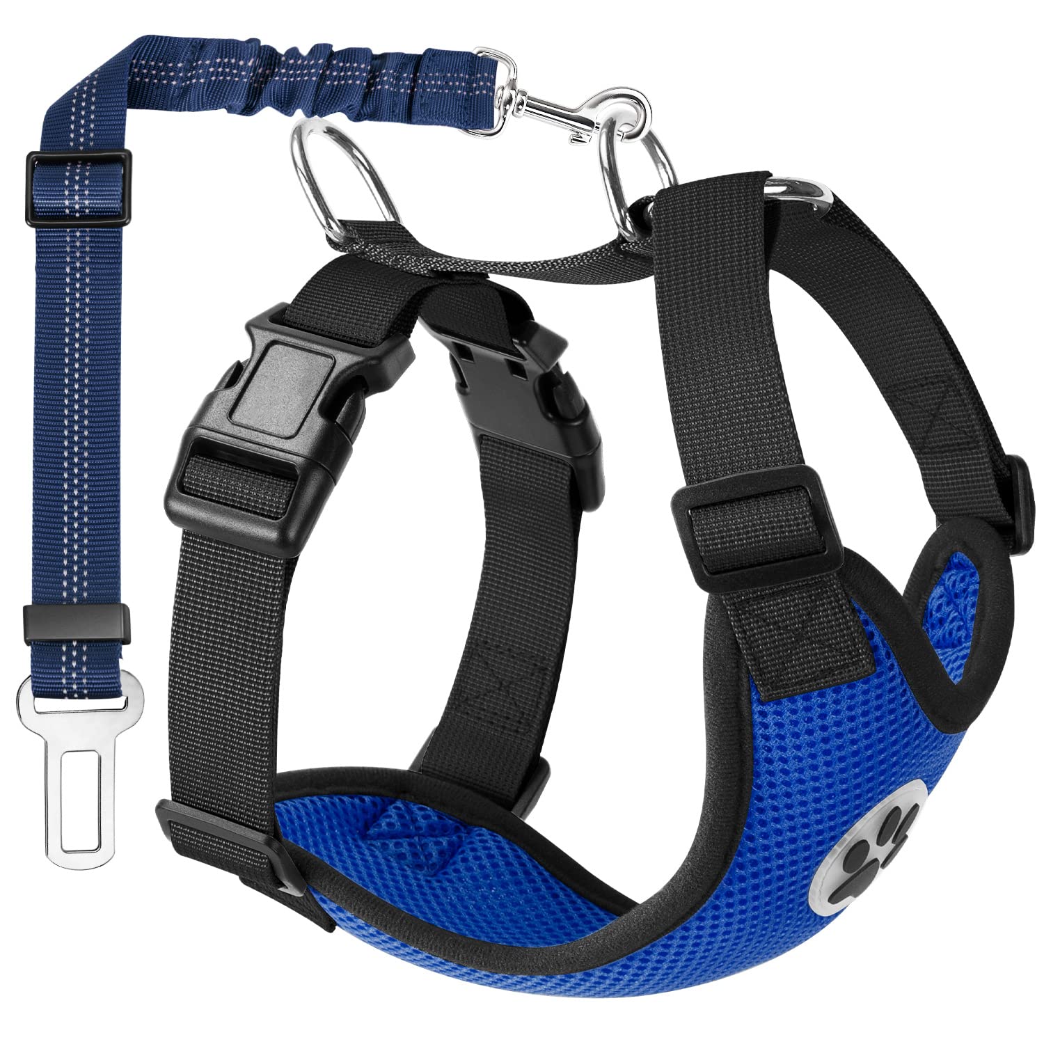 Lukovee Adjustable Dog Car Harness - Soft Padded & Breathable Mesh Pet Seat Belt for Small, Medium & Large Dogs with Vehicle Connector Strap (Blue, Medium) | Safe Travel, Road Trips & Daily Car Rides