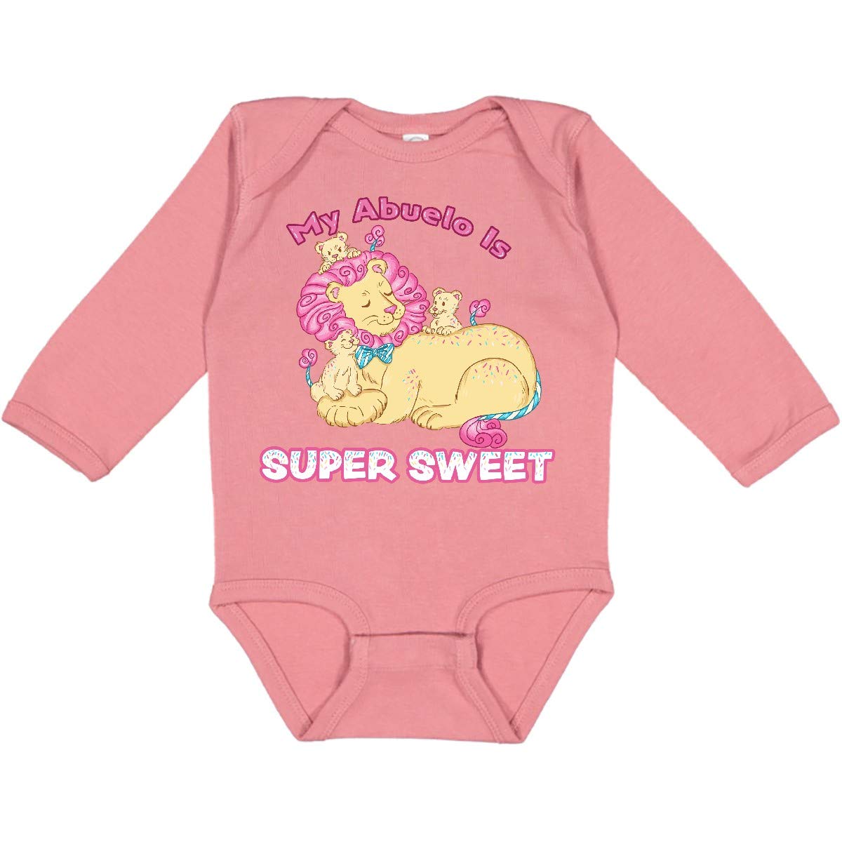 Inktastic My Abuelo Is Super Sweet Cotton Candy Lions Long Sleeve Baby Bodysuit - Soft & Comfortable Infant Onesie for Playdates, Family Photos & Everyday Wear